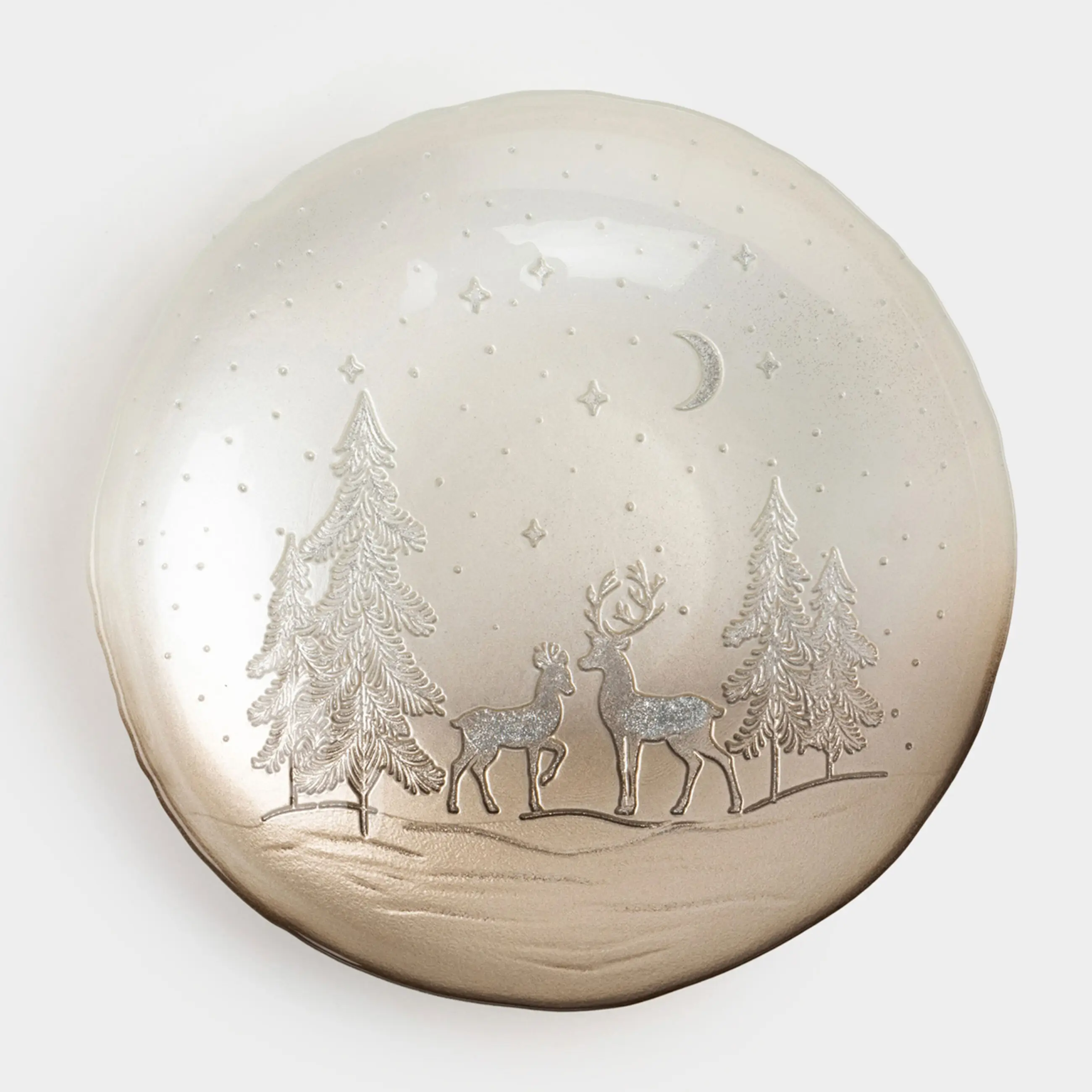 Блюдо глубокое, 31х5 см, стекло, серое, Олени в лесу, Brumal