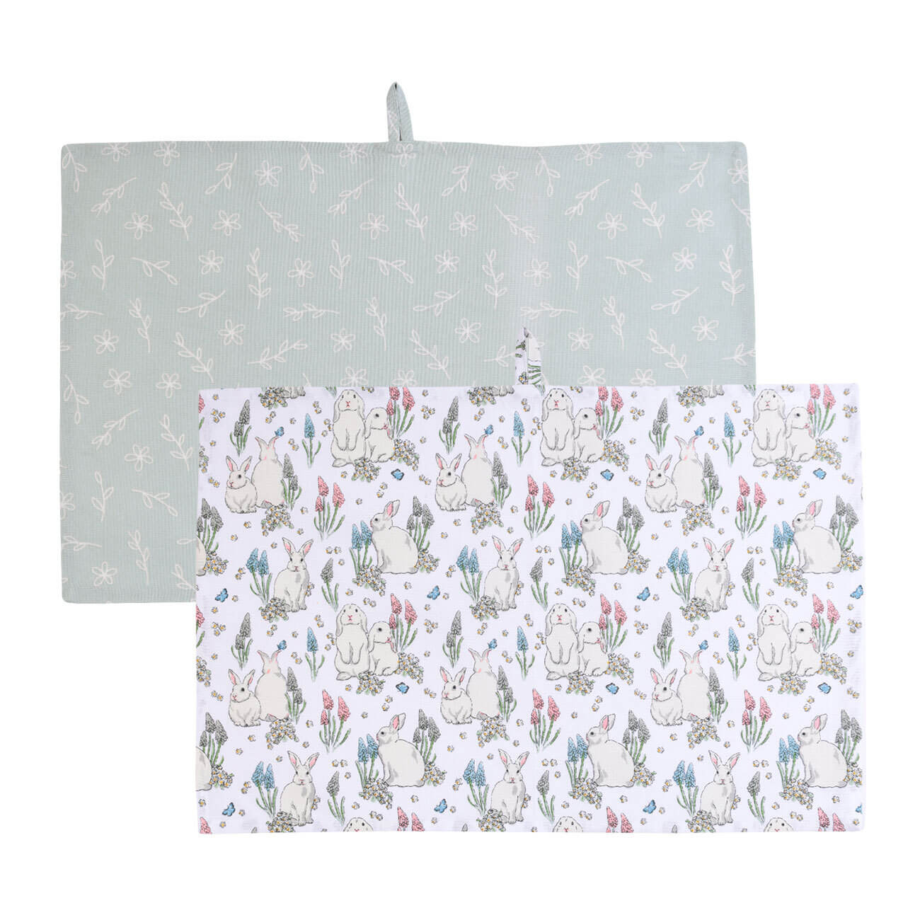 

Полотенце кухонное, 40х60 см, 2 шт, хлопок, белое/зеленое, Кролики и ветки, Easter