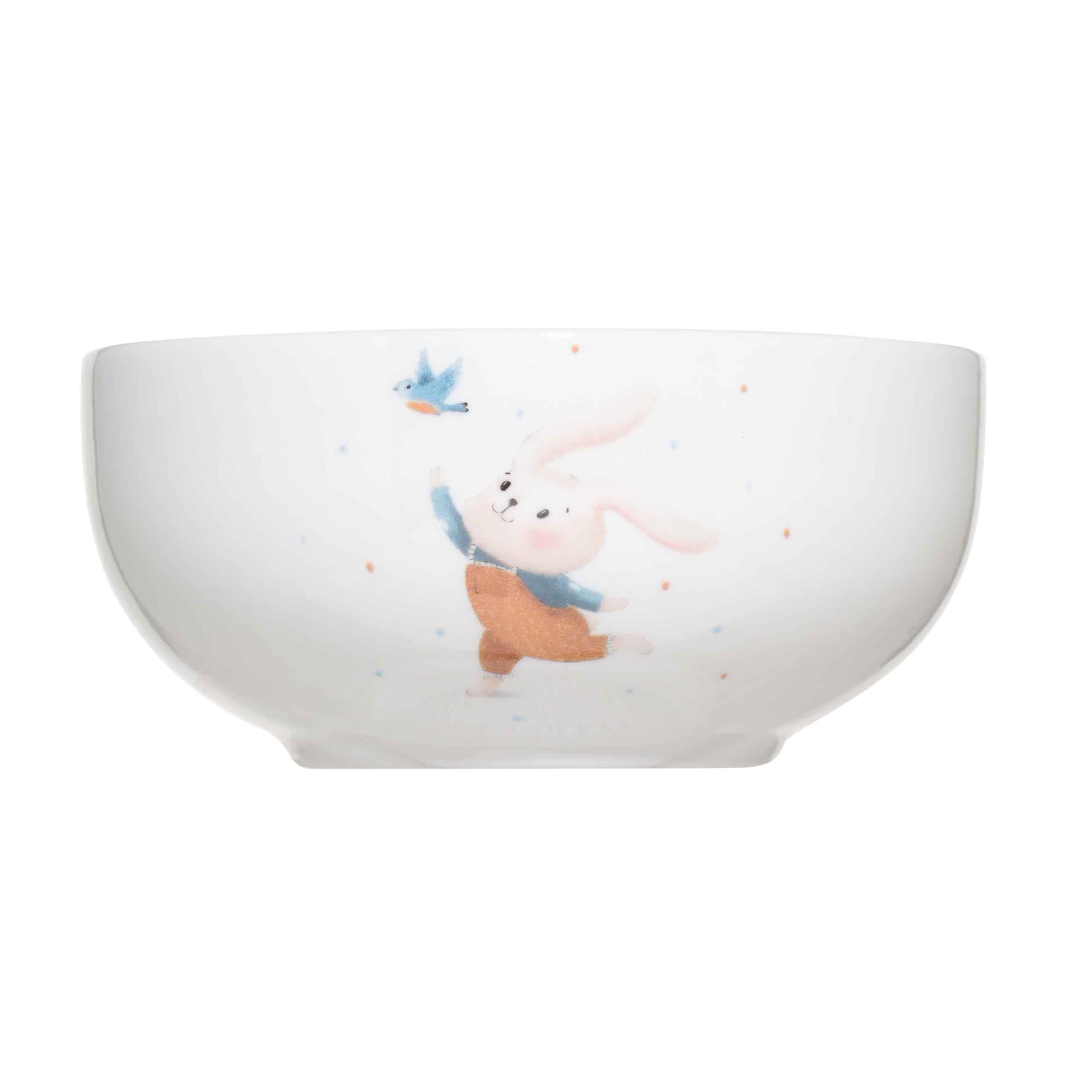 Тарелка суповая, детская, 13х6 см, фарфор N, белая, Кролик с птицей, Ideas life изображение № 3