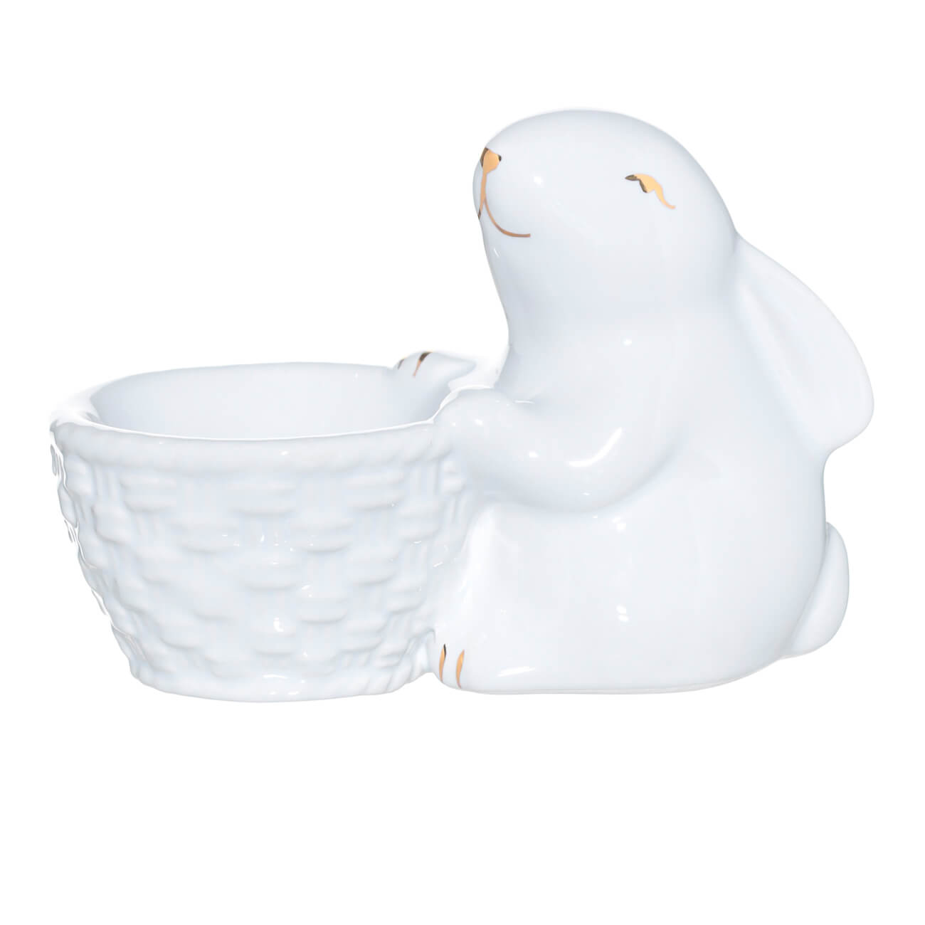 

Подставка для яйца, 11 см, керамика, белая, Кролик с корзиной, Easter gold