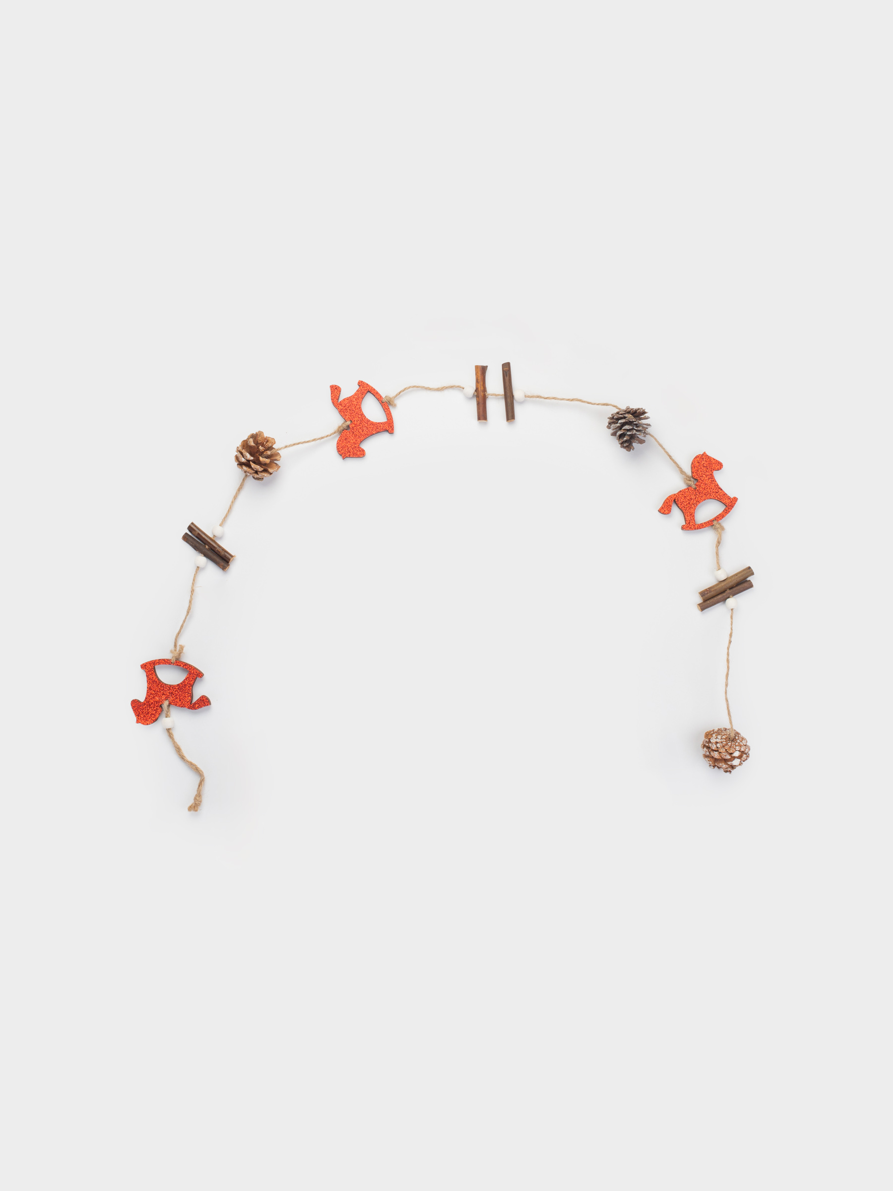 Гирлянда декоративная, 1 м, дерево, с блестками, Лошадки с шишками, Figure wood, image-0