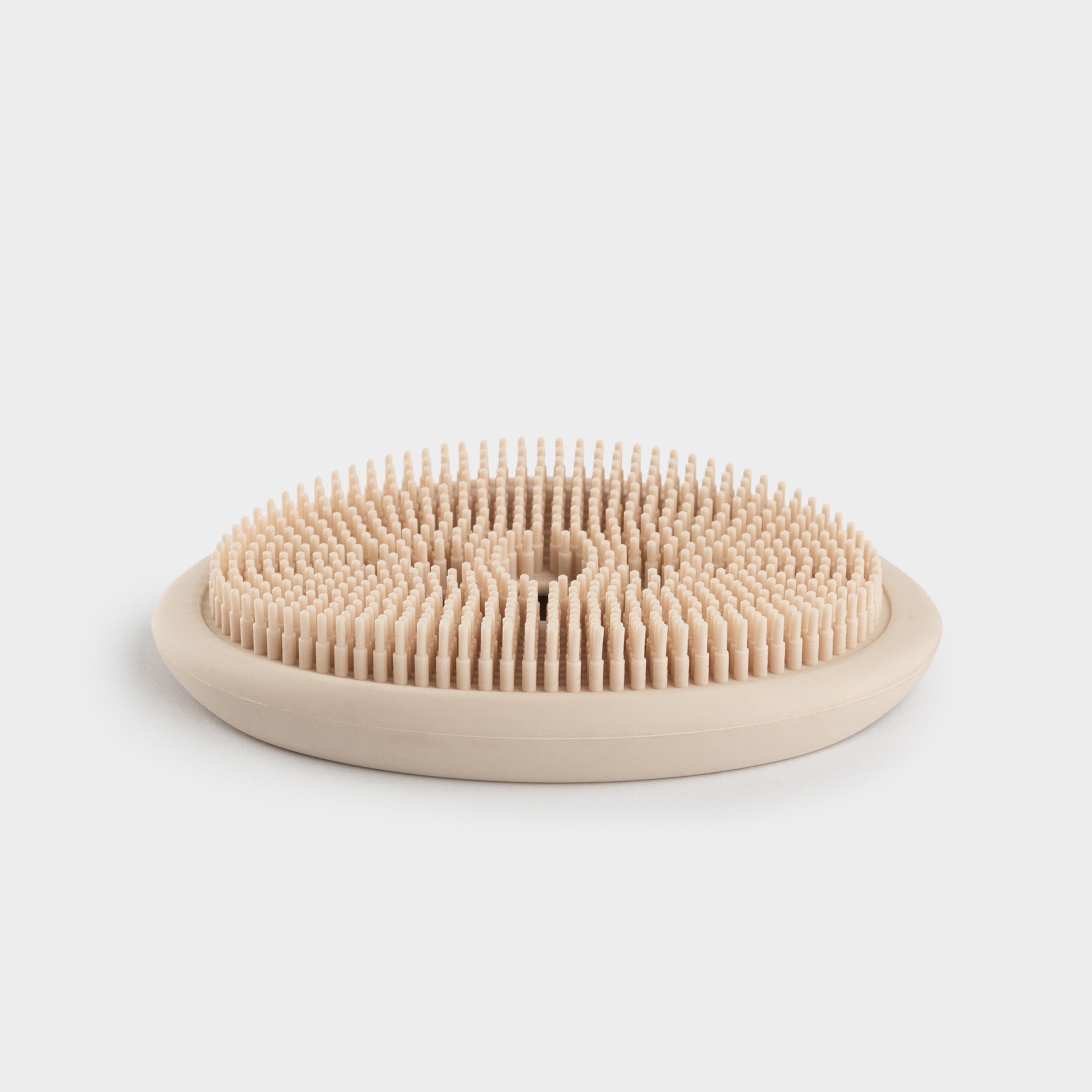 Мыльница-щетка для уборки, 12х8 см, силикон, овальная, бежево-розовая, Manny