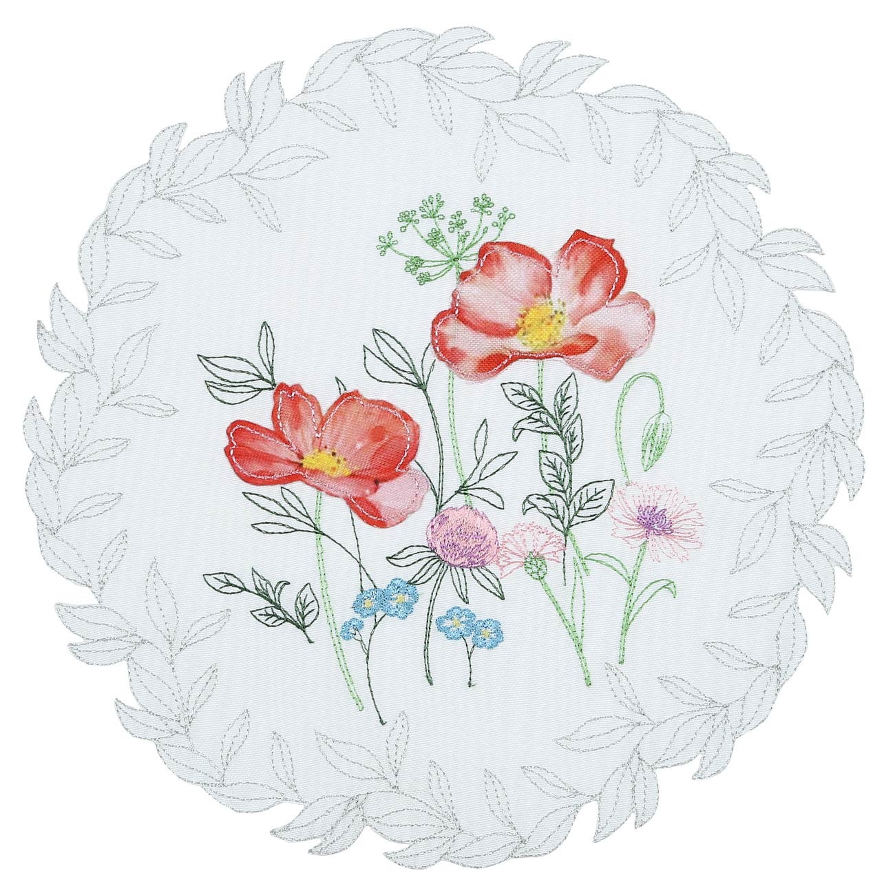 

Салфетка под приборы, 30 см, полиэстер, круглая, белая, Луговые цветы, Meadow flowers