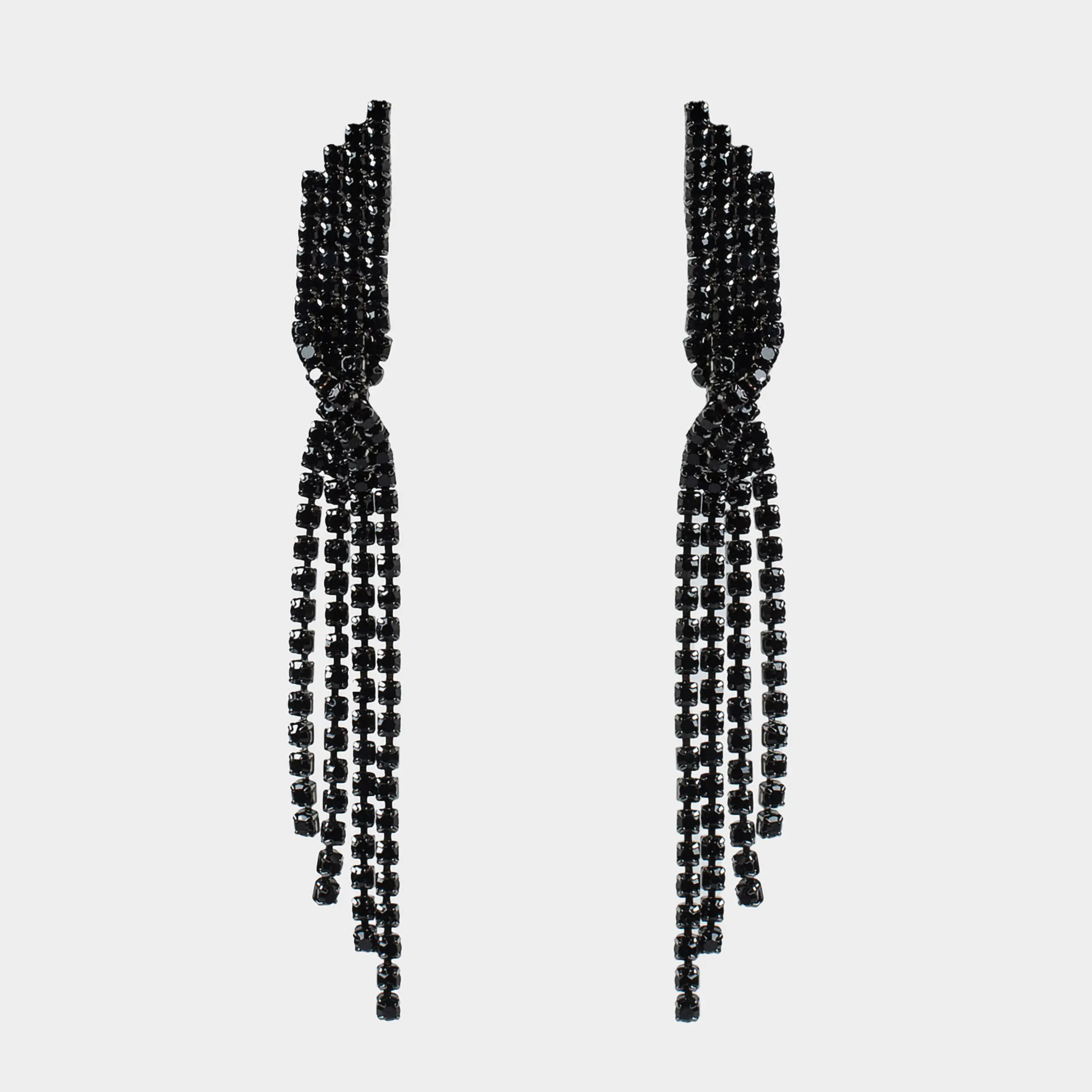 Серьги-пусеты, 9 см, 2 шт, металл/стразы, черные, Кристаллы, Jewelry black