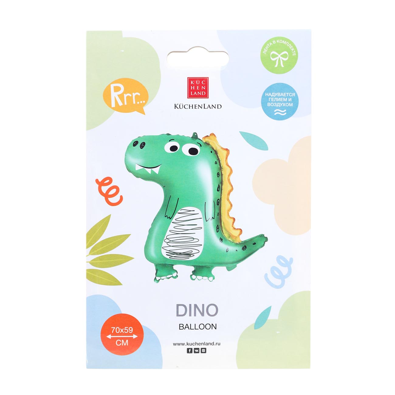 Шар воздушный, 70х59 см, фольга, зеленый, Динозавр, Dino изображение № 2