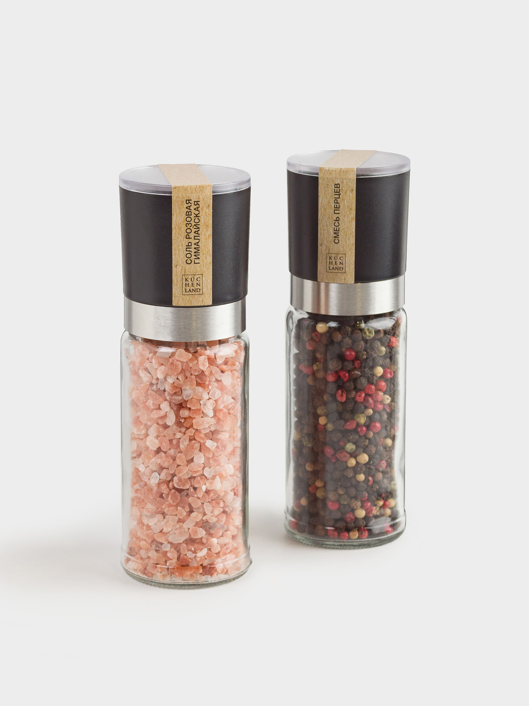Мельница для специй, 16 см, 2 шт, механическая, стекло/пластик, Соль/Перец, Spices, image-1