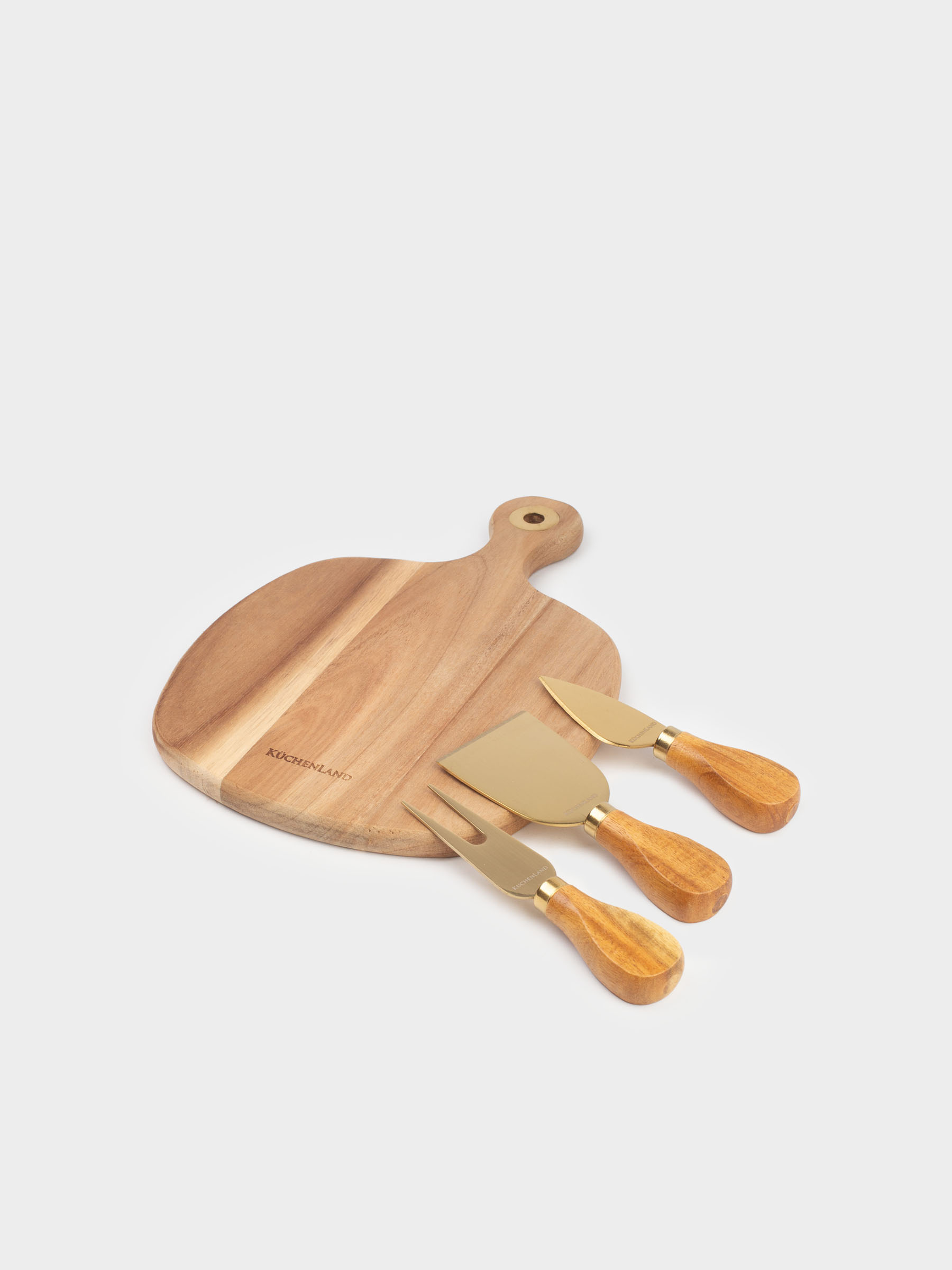 Kuchenland Набор для сыра 4 пр доска-блюдо с ручкой стальдерево золотистый Cheese gold 1690₽