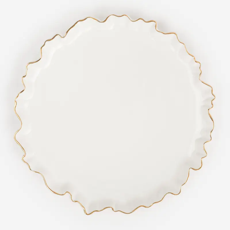 Тарелка обеденная, 25 см, фарфор P, с золотистым кантом, Мятый эффект, Crumple gold ,image-0