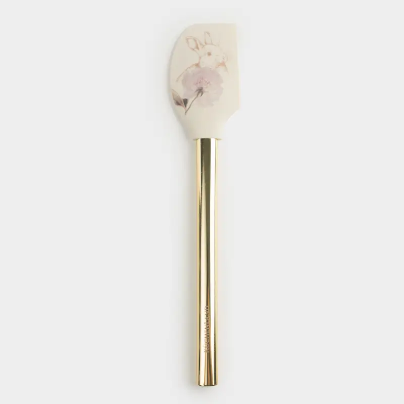 Лопатка-шпатель, 31 см, силикон/сталь, молочная, Кролик с цветами, Flora Easter ,image-0