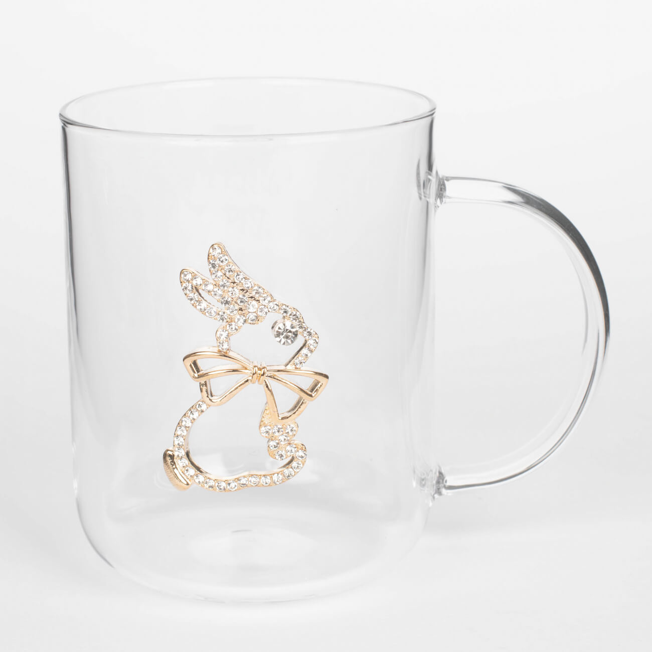 Кружка, 450 мл, стекло Б/металл, Золотистый кролик с бантом, Lux elements изображение № 1