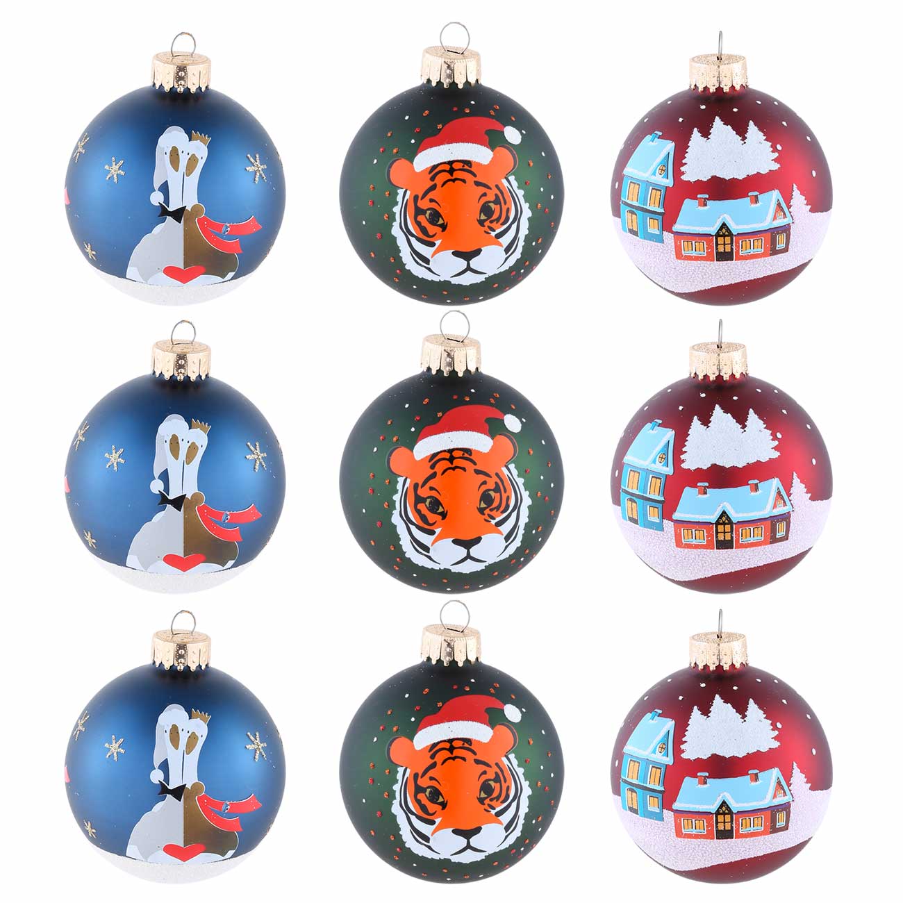 

Игрушка елочная, 8 см, в ассортименте, стекло, Шар, Дом/Тигр/Гуси, Christmas