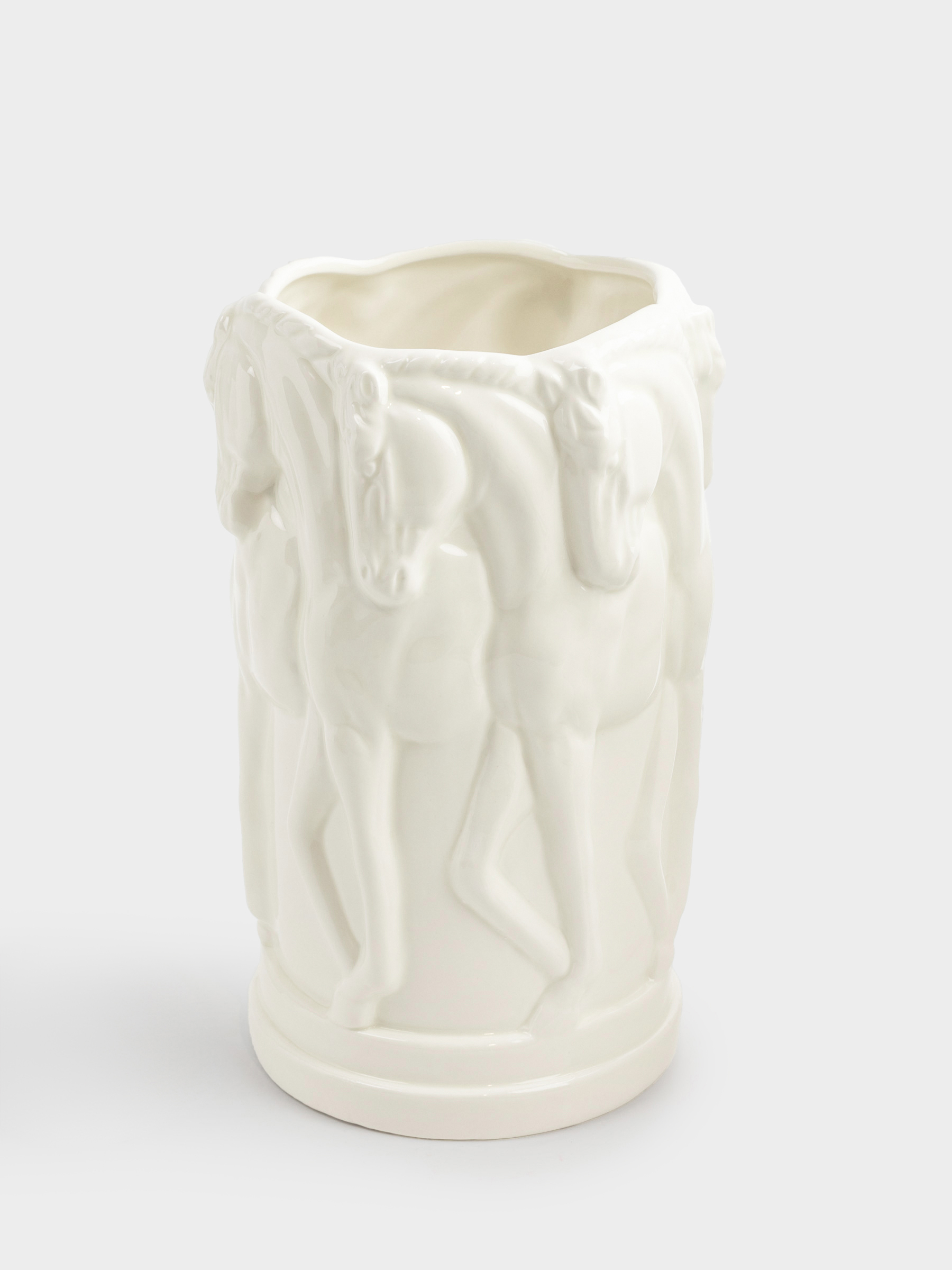 Ваза для цветов, 24 см, керамика, молочная, Кони, Horse pattern, image-0