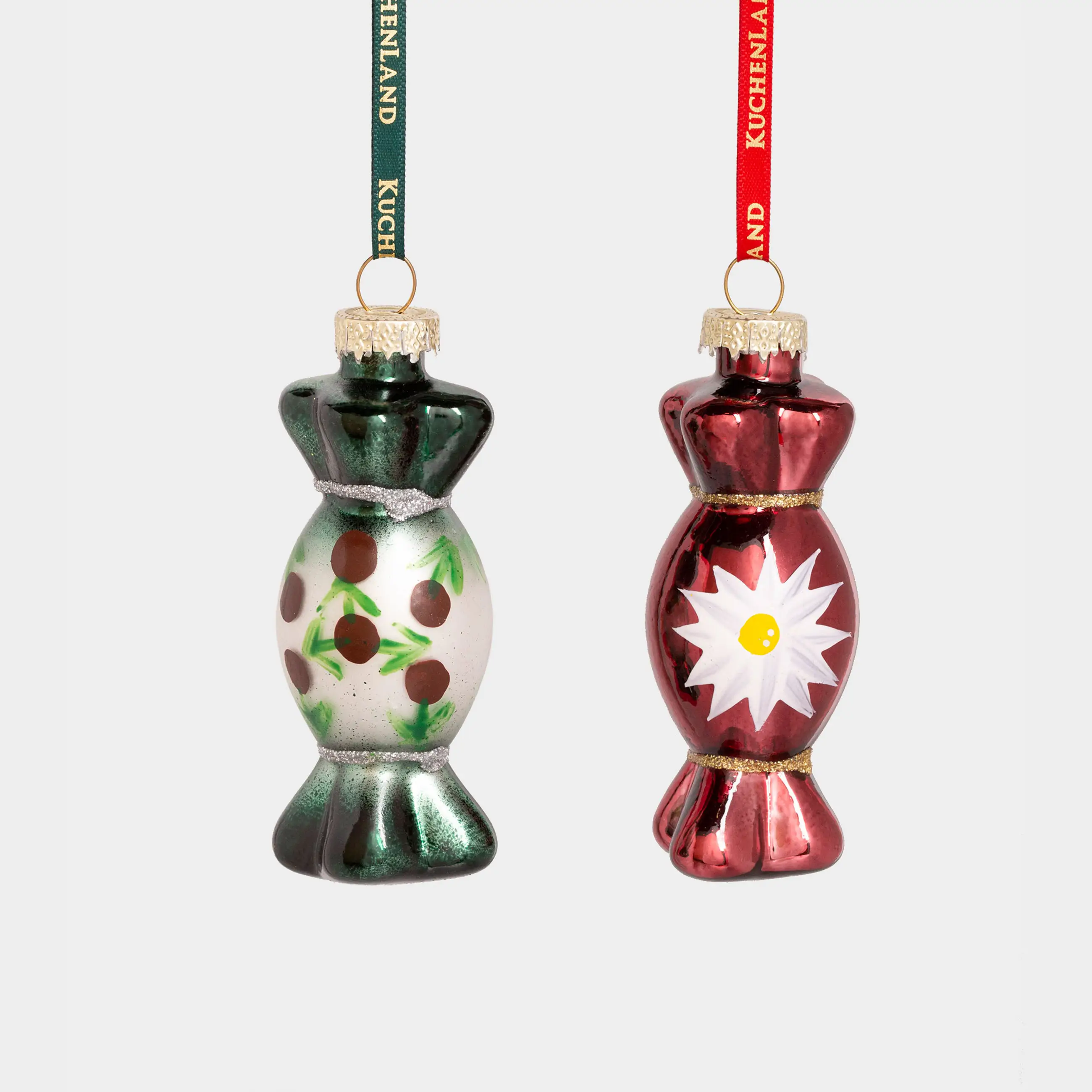 Набор елочных игрушек, 6 см, 2 шт, стекло, зеленый/красный, Конфета, Figure christmas