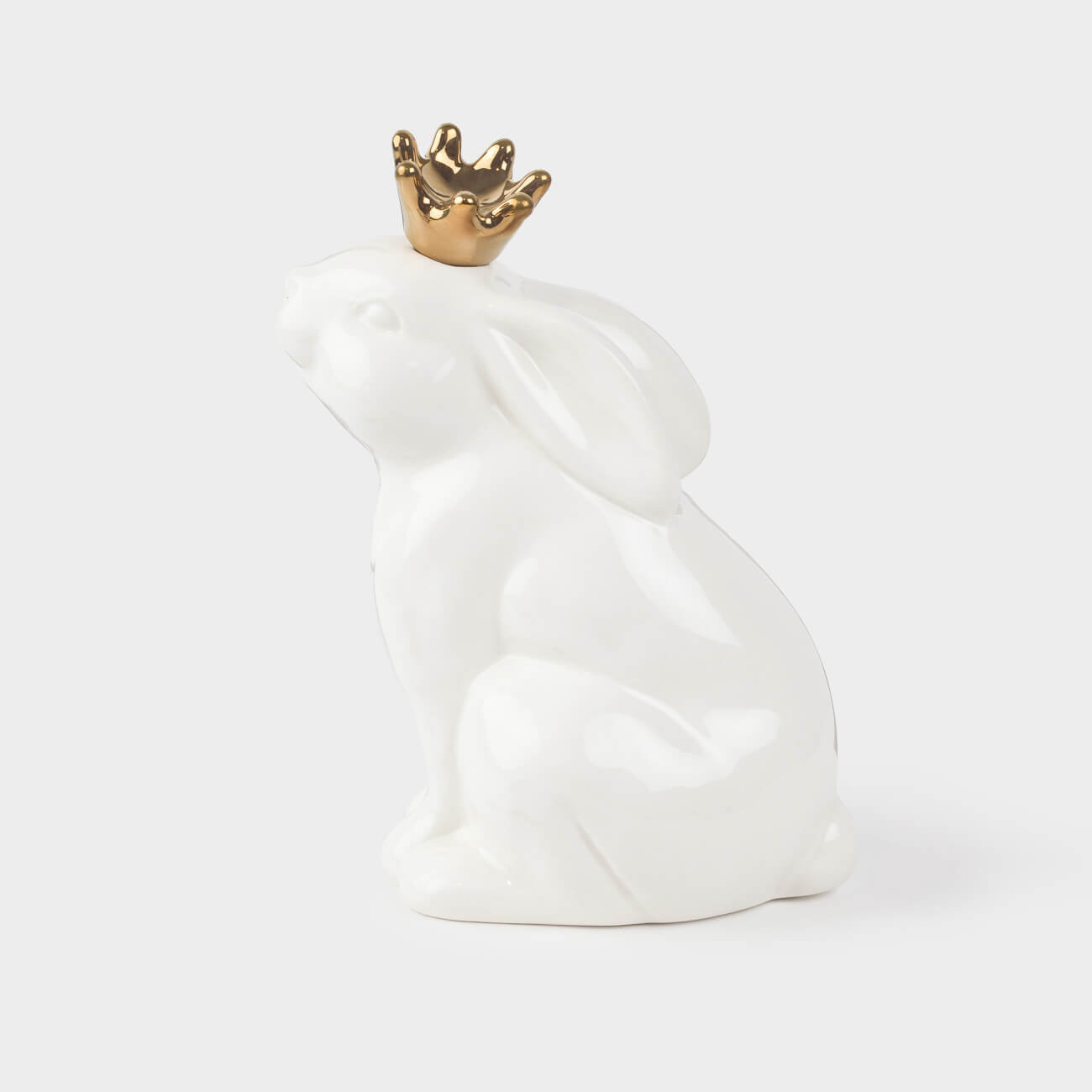 Статуэтка, 15 см, керамика, бело-золотистая, Кролик в короне, Easter gold