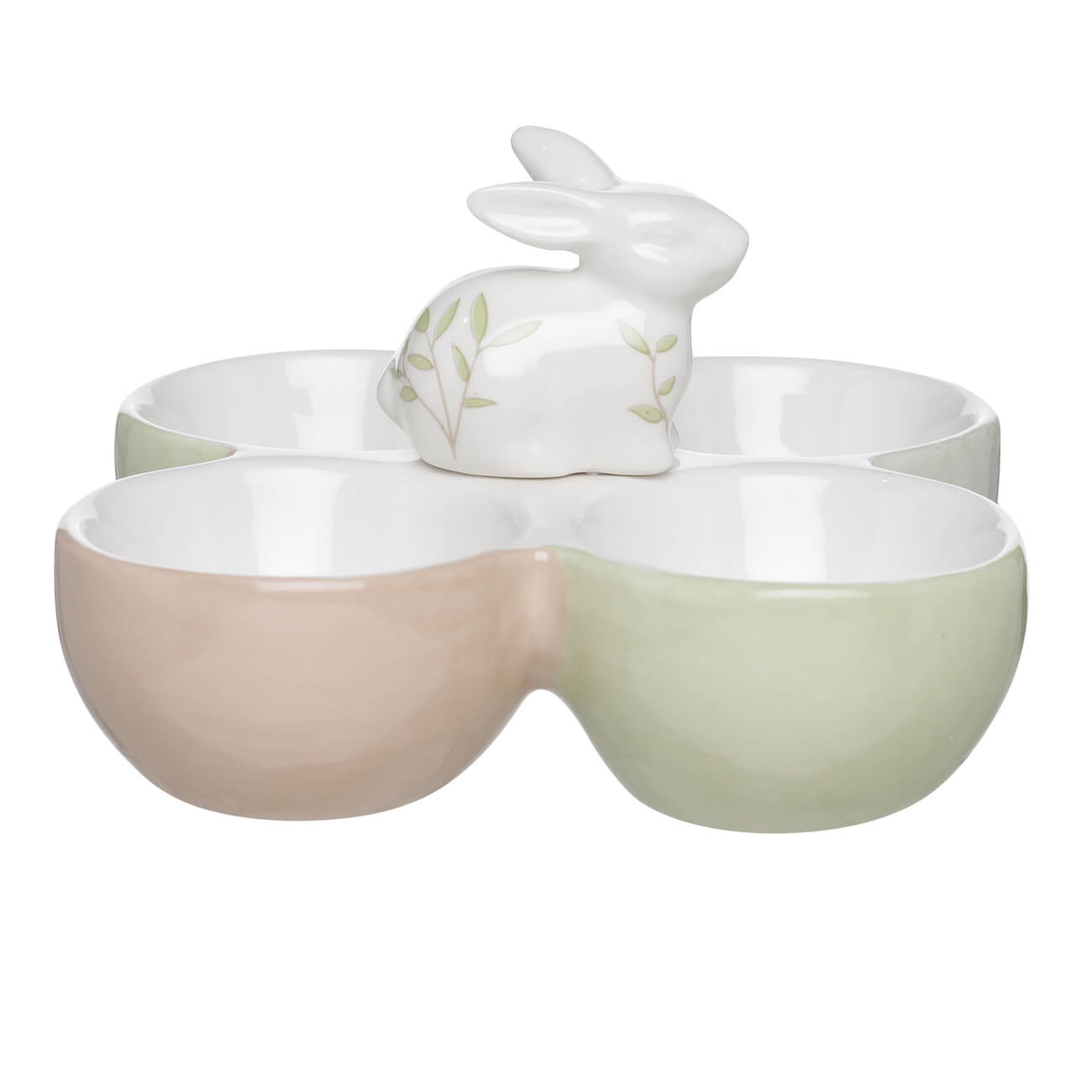 

Блюдо пасхальное, 13 см, 4 отд, керамика, Кролик с листьями, Natural Easter