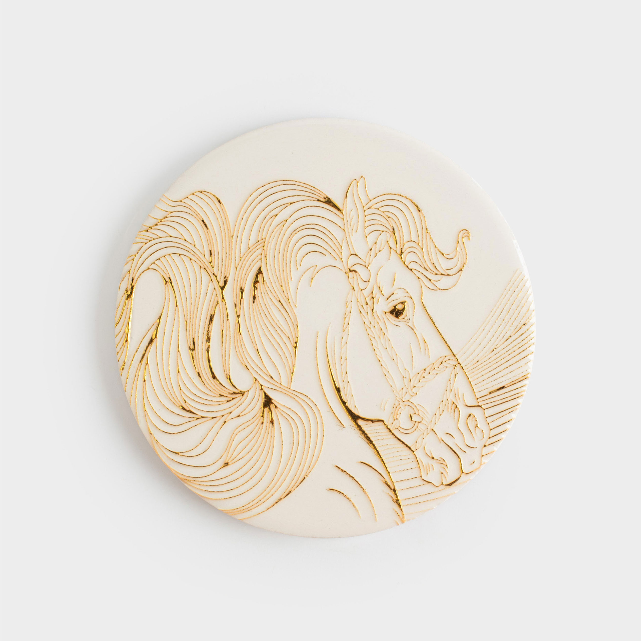 Подставка под кружку 11 см круглая керамикапробка молочная Золотистая лошадь Horse gold 349₽