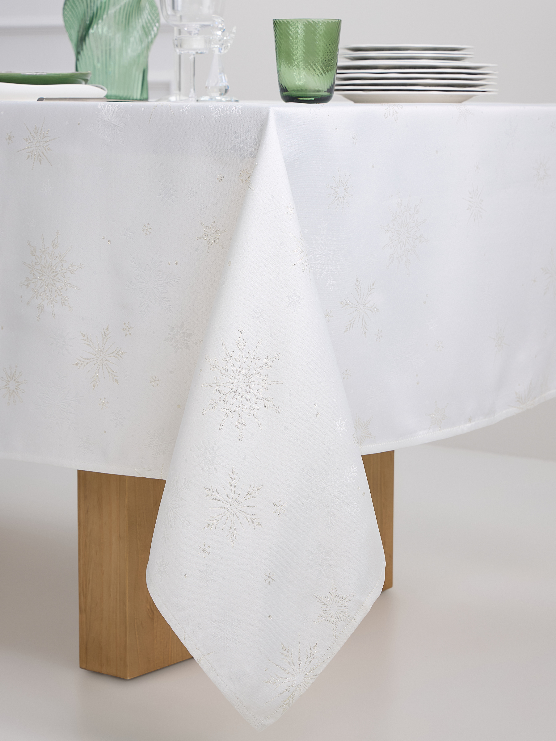 Скатерть, 160х160 см, жаккард, полиэстер, молочная, Снежинки, Snowflakes, image-4