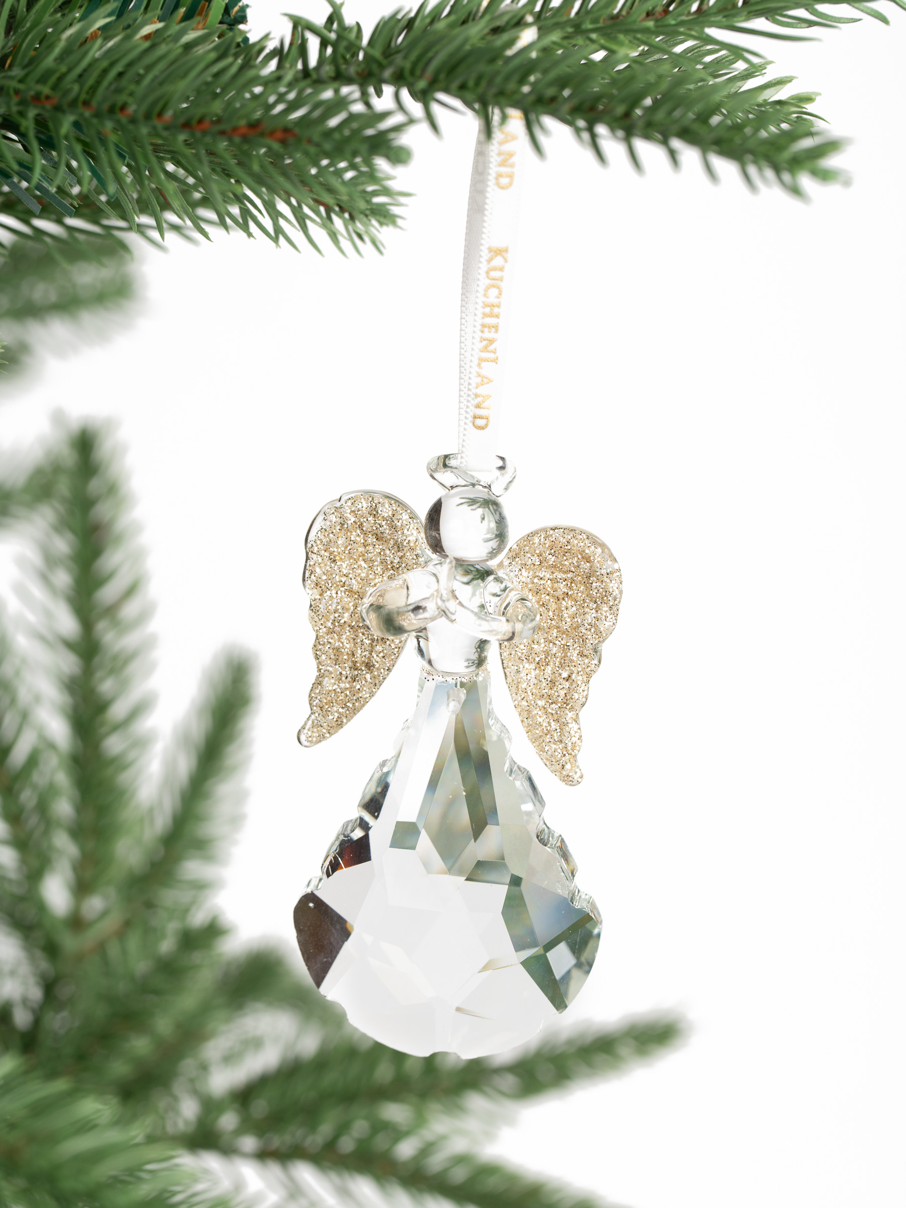 Игрушка елочная, 8 см, стекло, шампань, с блестками, Ангел, Angel Figurine, image-2