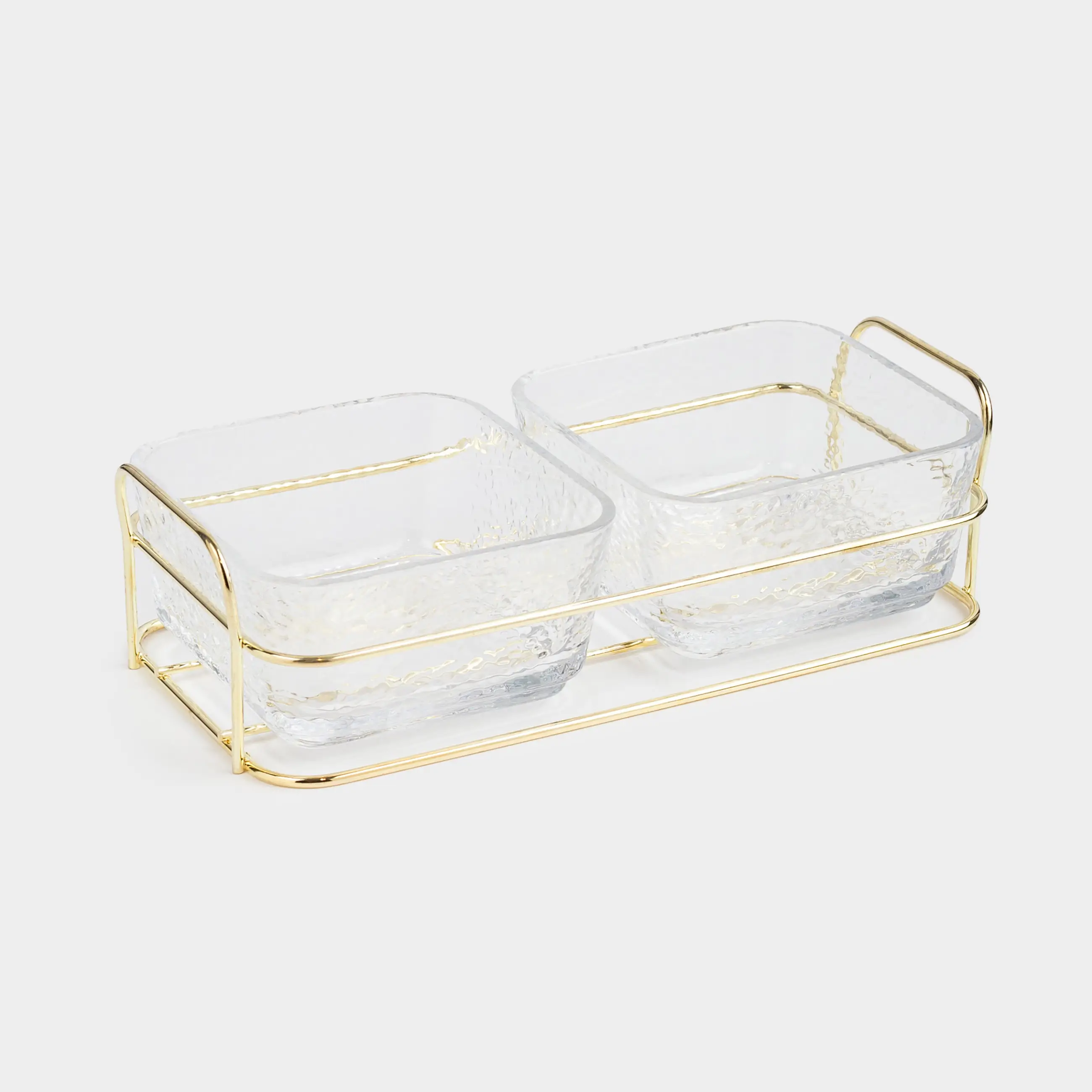 Набор для закусок, 2 пр, на подставке с ручками, стекло/металл, золотистый, Twist gold