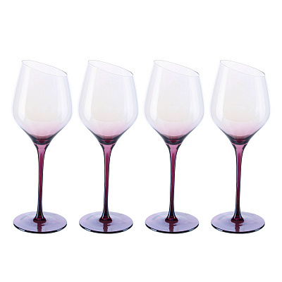 Бокал для белого вина, 460 мл, 4 шт, стекло лиловая ножка, Charm L Color