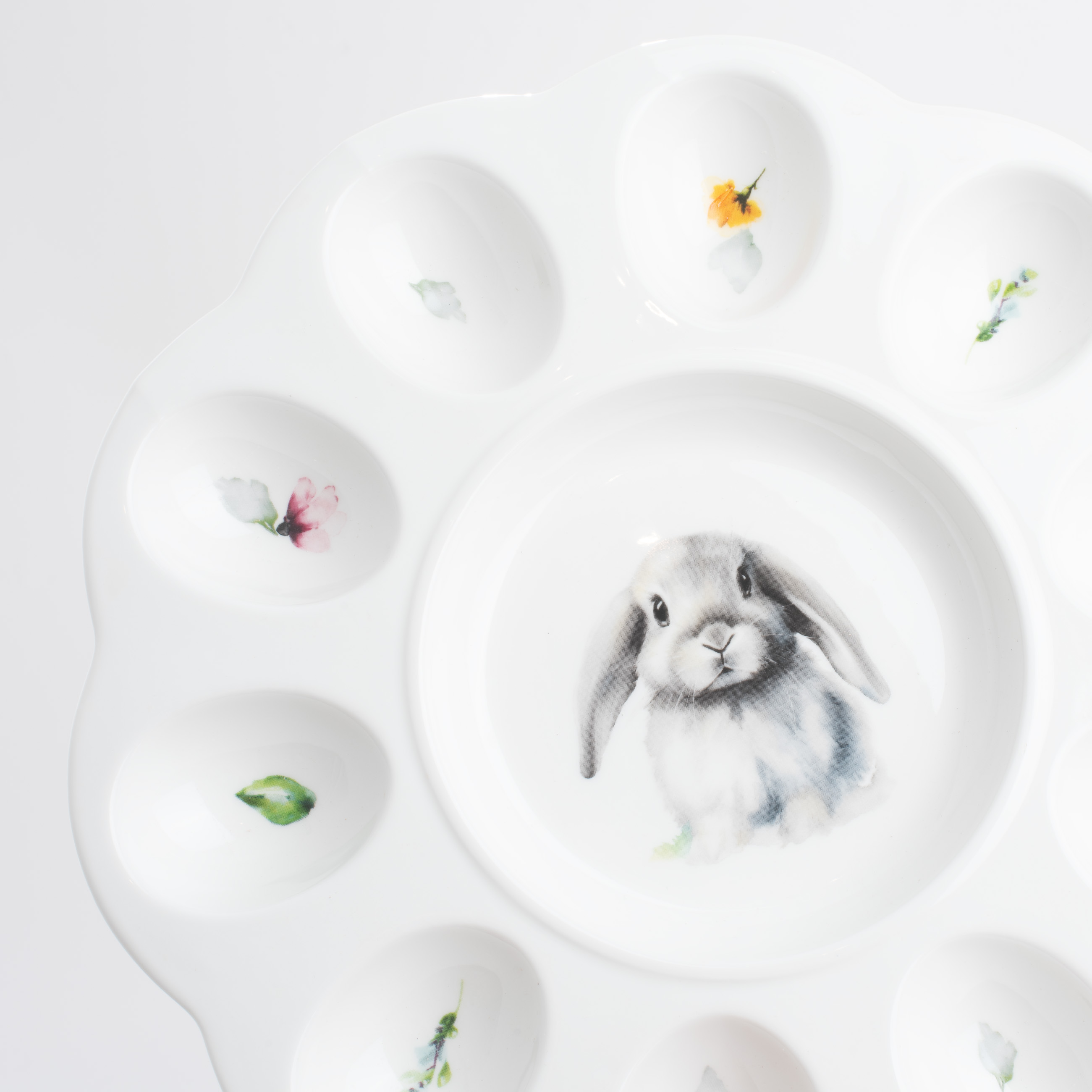 Блюдо пасхальное, 25 см, 10 отд, с местом для кулича, фарфор N, белое, Кролик в цветах, Pure Easter изображение № 5