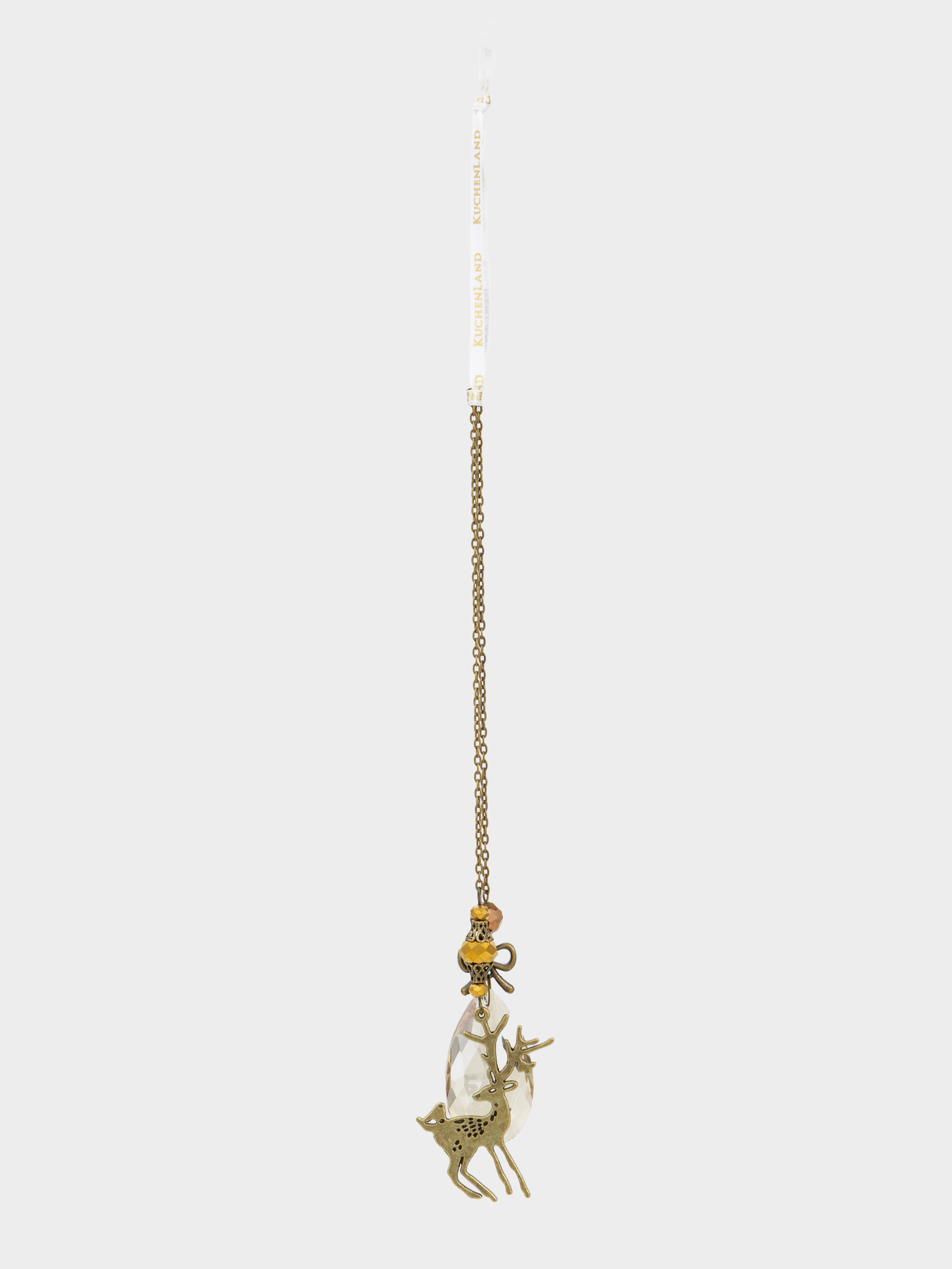 Игрушка елочная, 48 см, стекло/металл, золотистая, Олень с кристаллом, Figure crystal, image-1