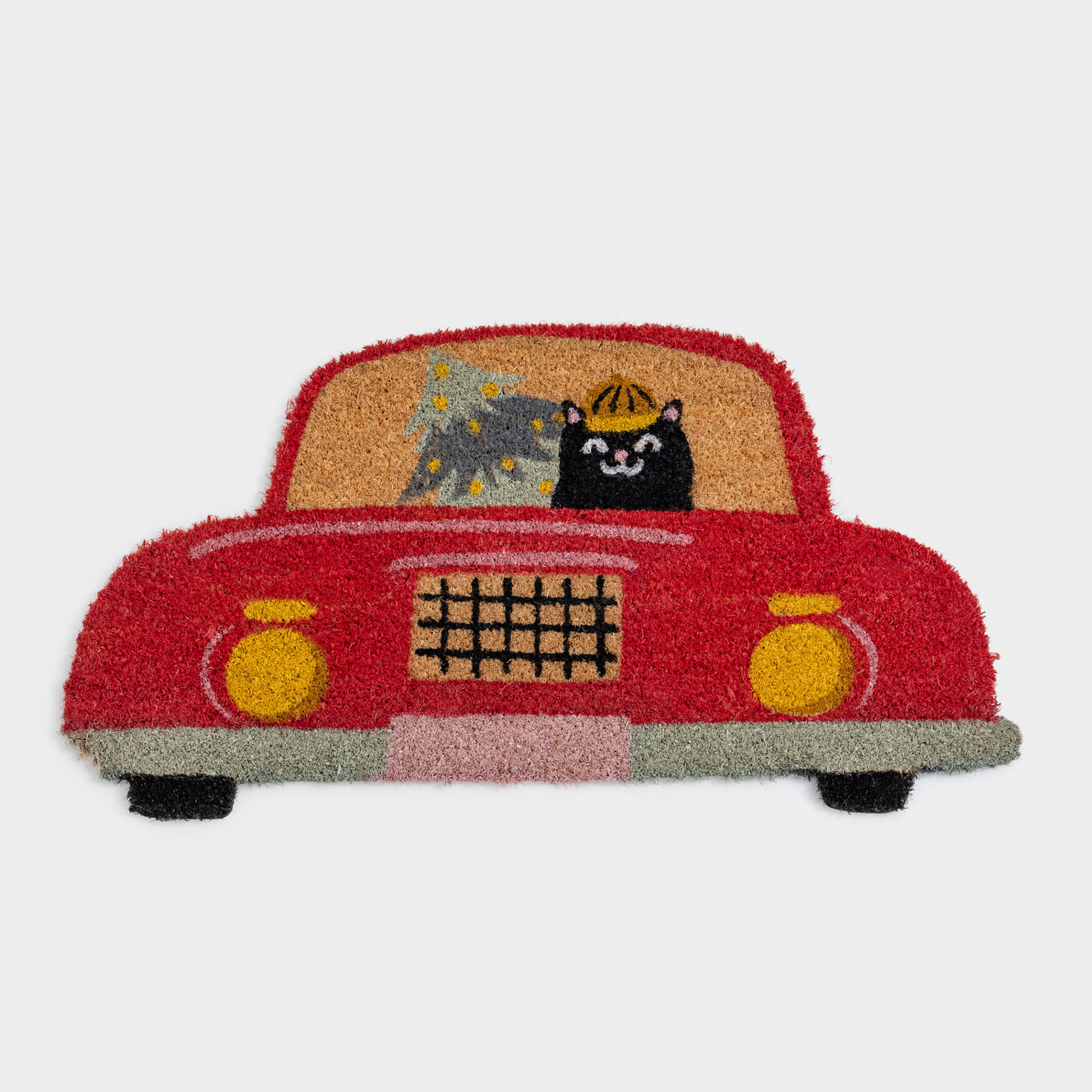 Коврик придверный 40х80 см кокосПВХ фигурный красный Машина с елкой Red car 1490₽