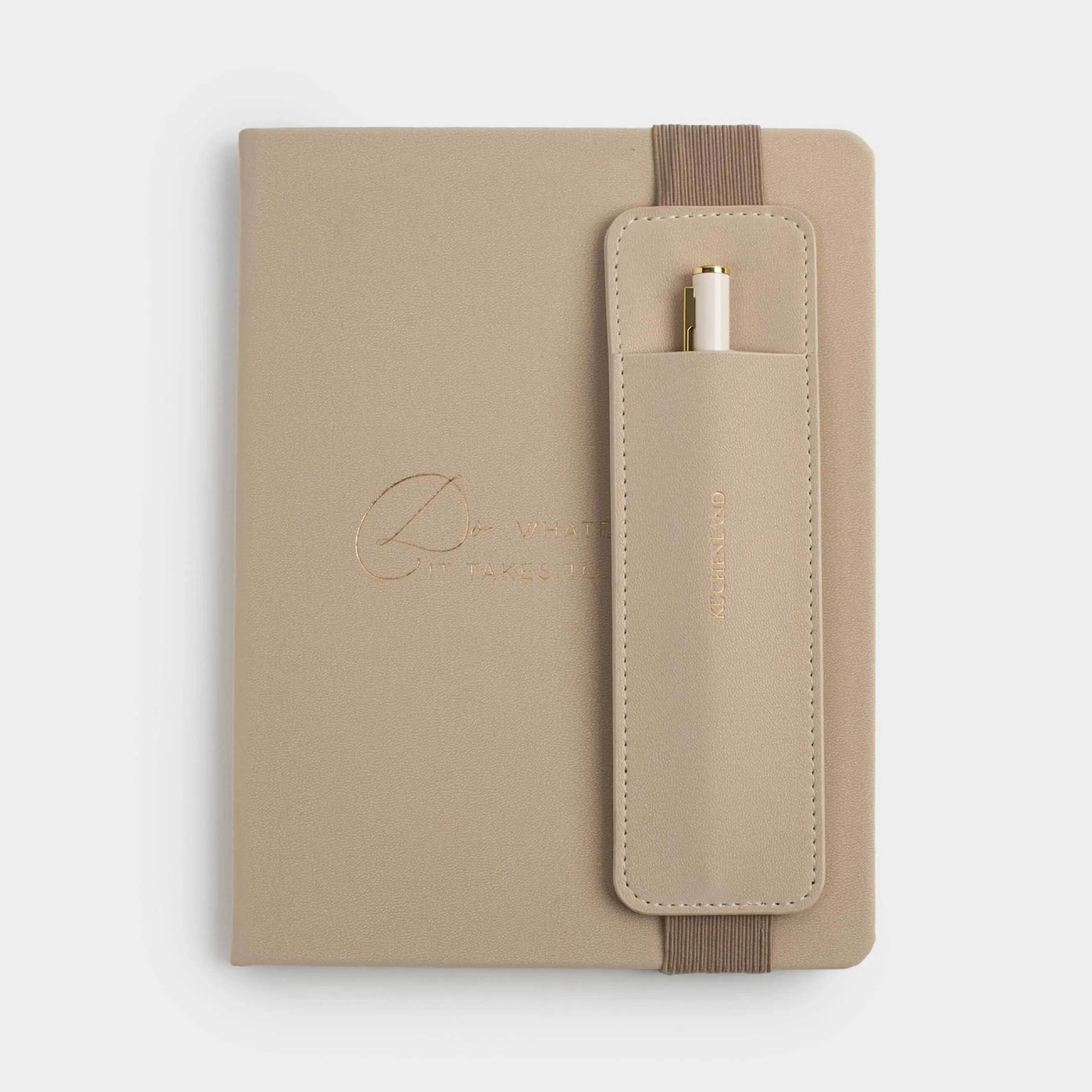 Блокнот для записей, 15х20 см, 80 л, с ручкой, полиуретан, молочный, B&G