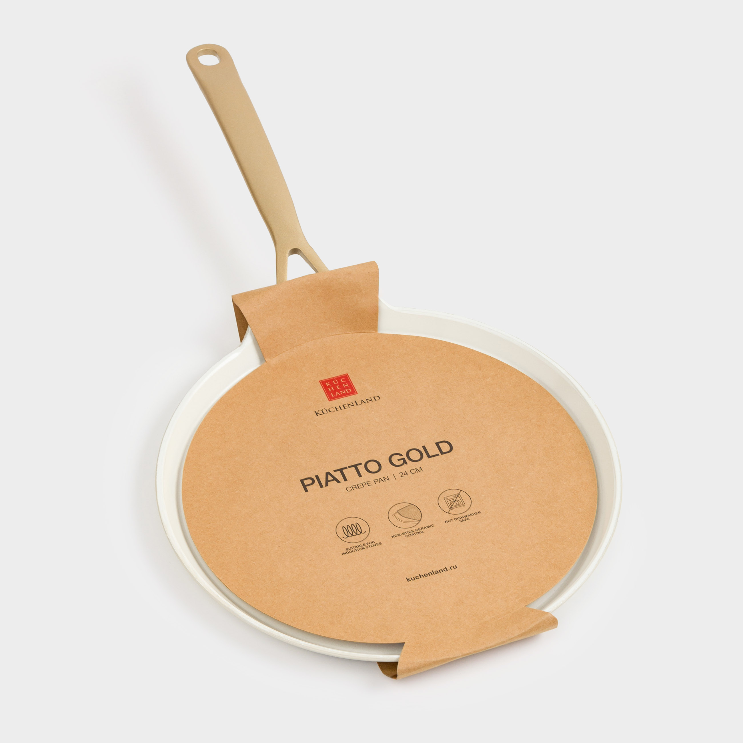 Сковорода блинная, 24 см, с покрытием, алюминий, молочная, Piatto gold, image-6