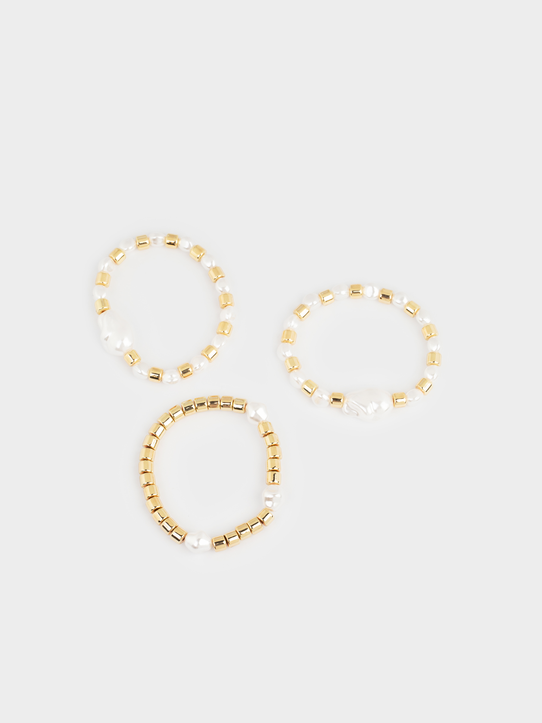 Набор браслетов, 18 см, 3 шт, акрил/пластик, золотистый, Бусины, Pearl, image-3