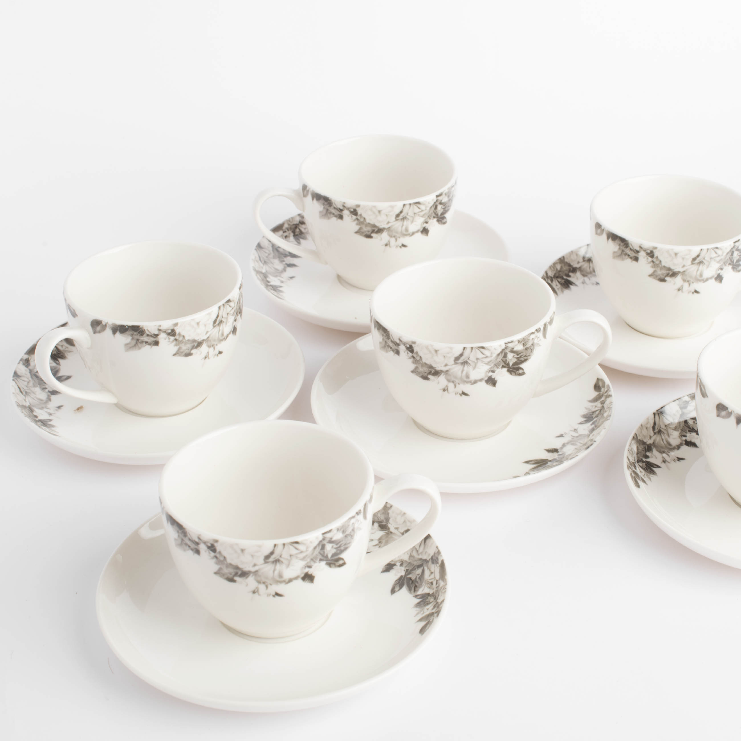 Пара чайная, 6 перс, 12 пр, 220 мл, фарфор N, белая, Черно-белые цветы, Magnolia изображение № 4