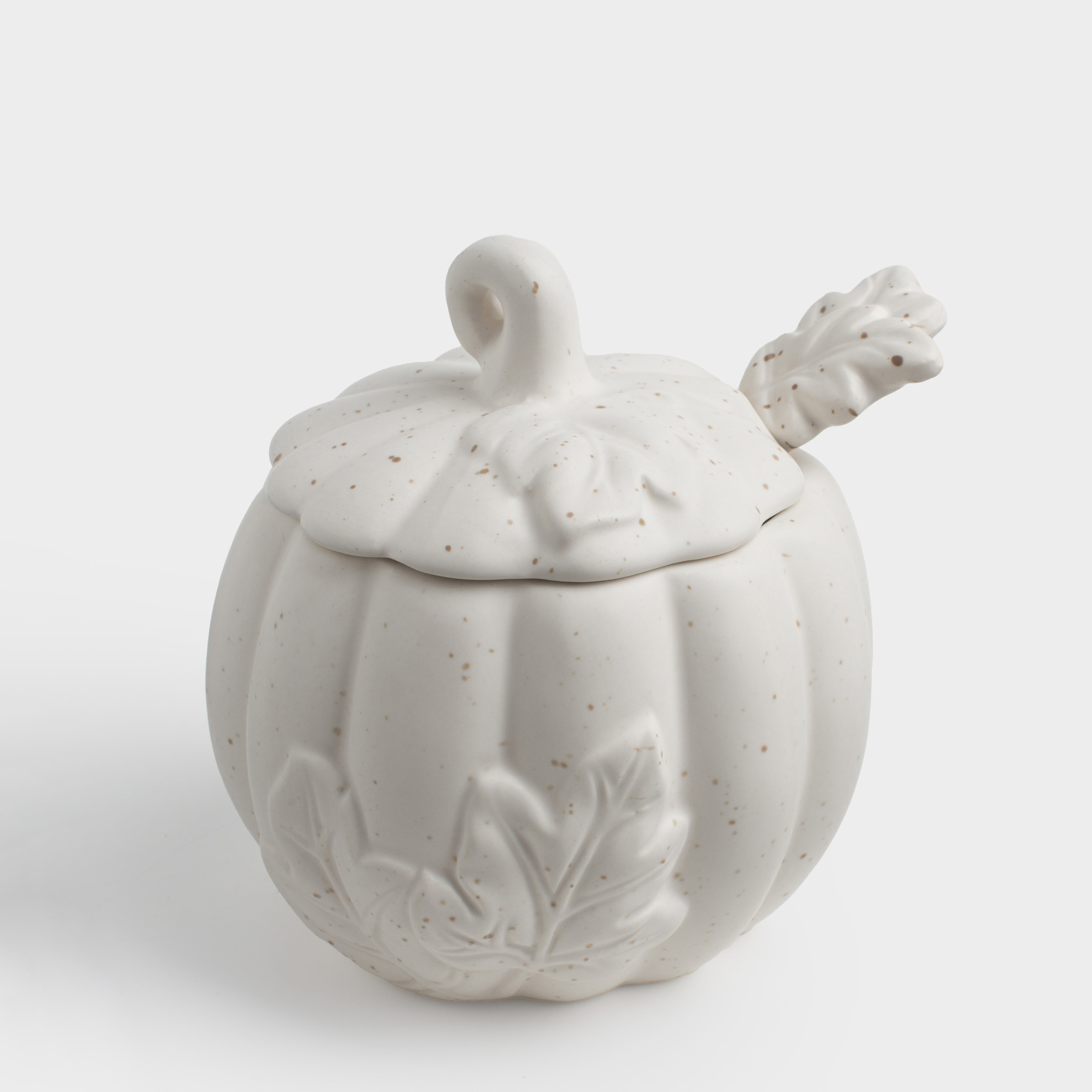 Сахарница 12 см 460 мл с ложкой керамика молочная в крапинку Тыква Slight frost 990₽