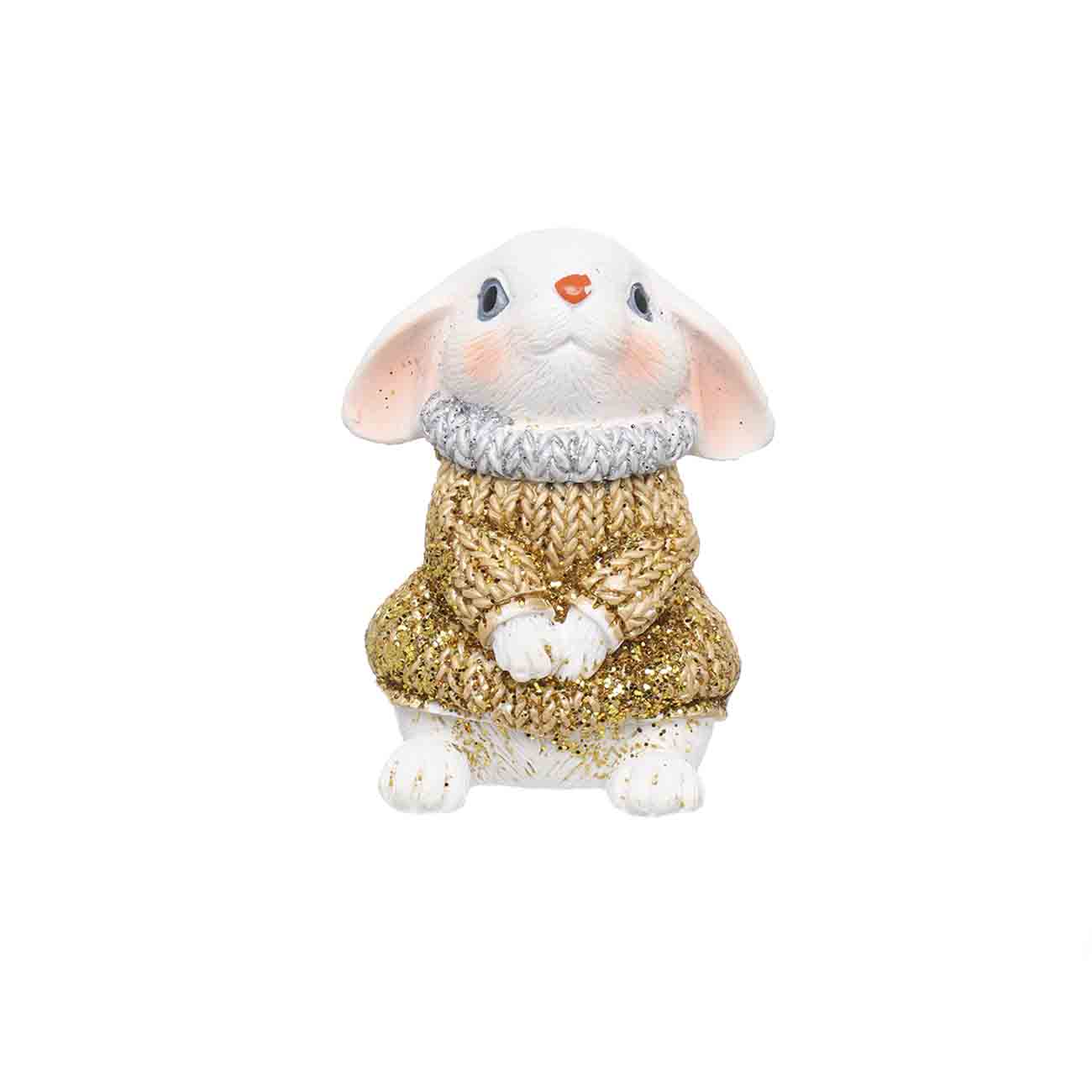 

Статуэтка, 7 см, полирезин, Белый кролик в золотистом свитере, Rabbit