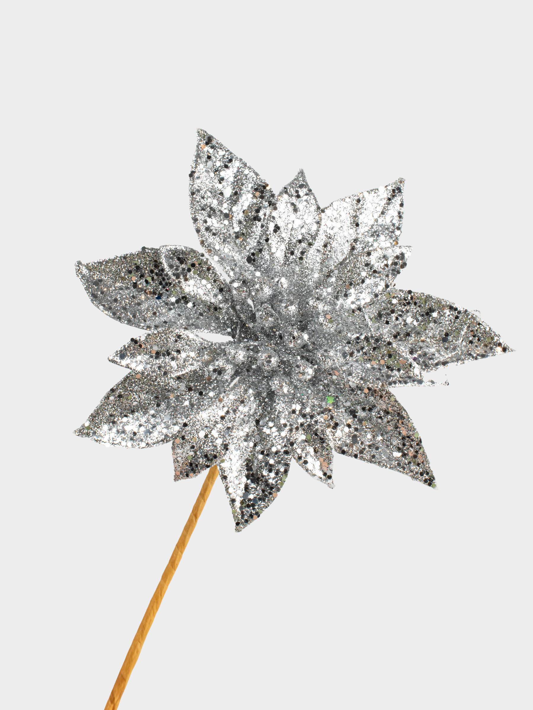 Украшение декоративное, 13 см, пластик, серебристое, Пуансеттия, Flower decor, image-3
