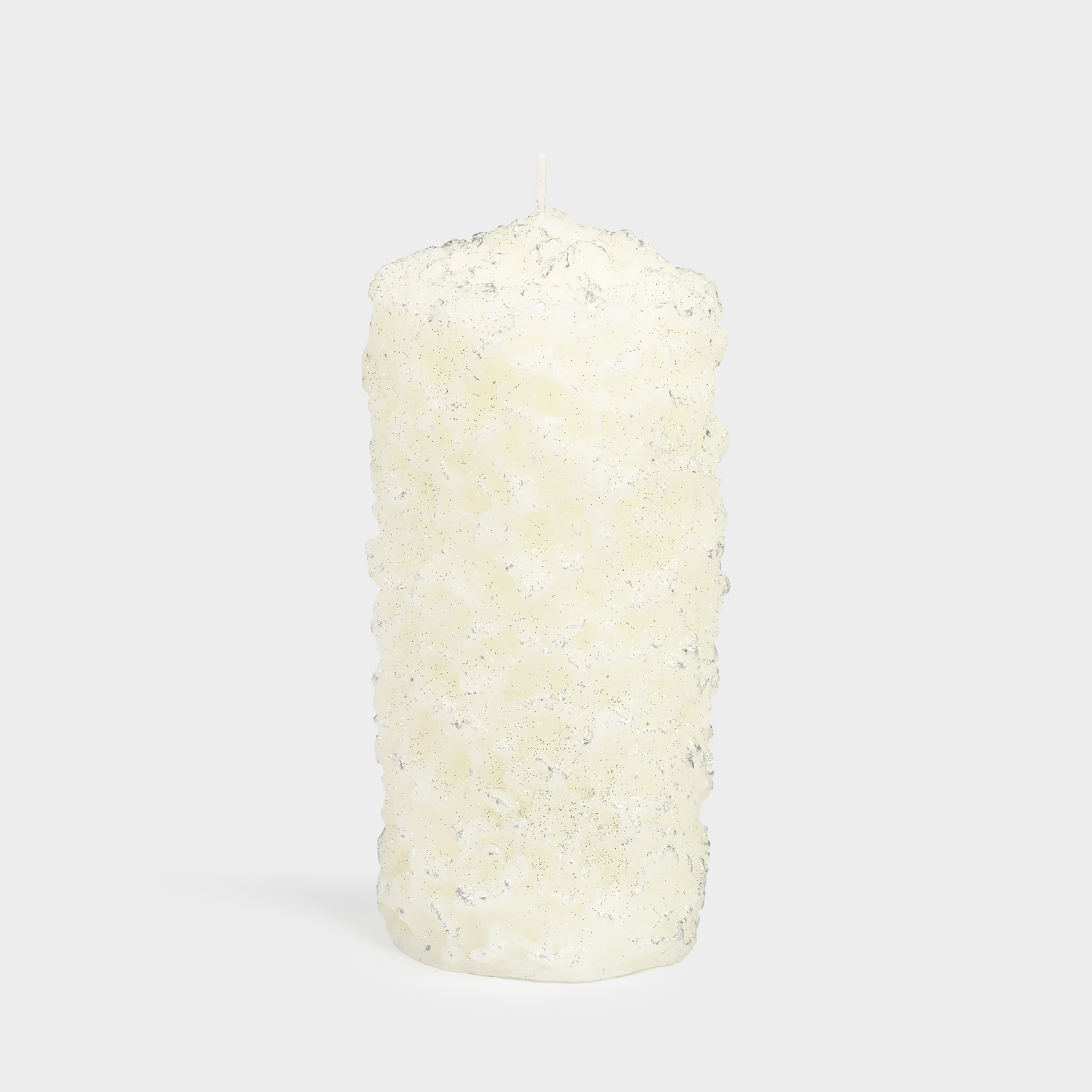 Свеча, 8х16 см, молочно-серебристая, Застывший снег, Snowy candle, image-0