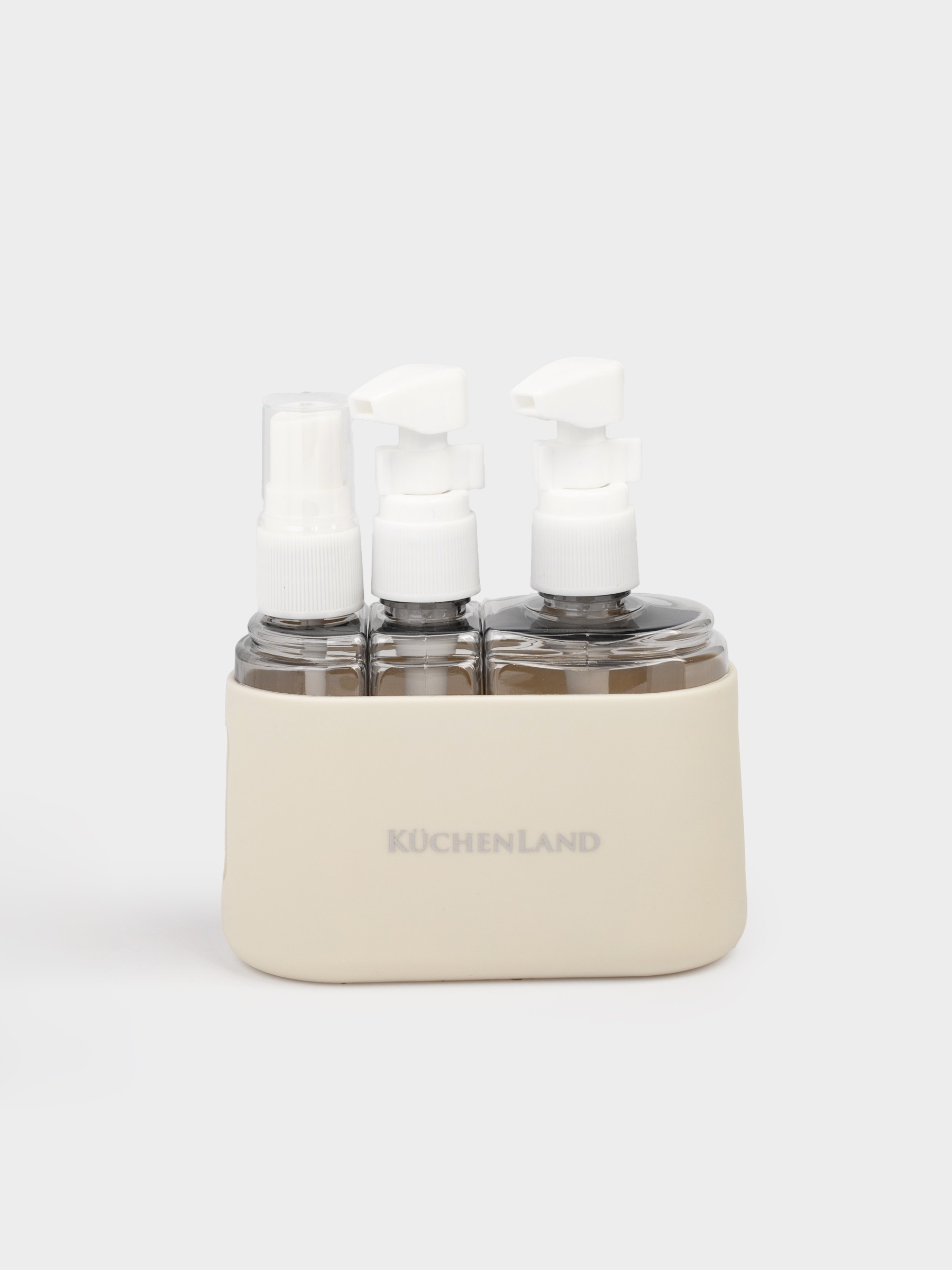 Набор флаконов для путешествий, 3 шт, с дозатором, в чехле, пластик, бежевый, Travel comfort, image-3