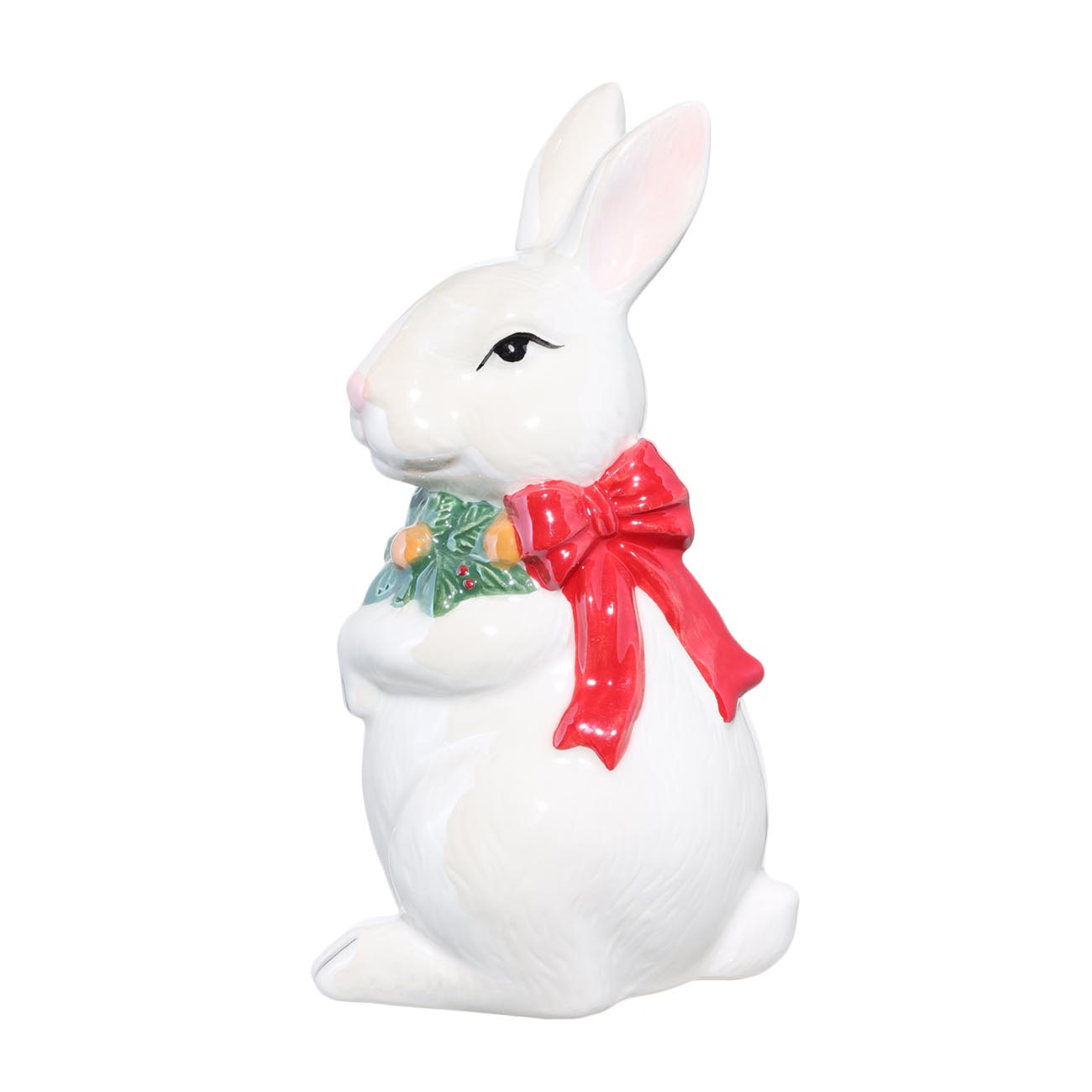 

Статуэтка, 16 см, керамика, белая, перламутр, Кролик с бантом, Christmas glaze