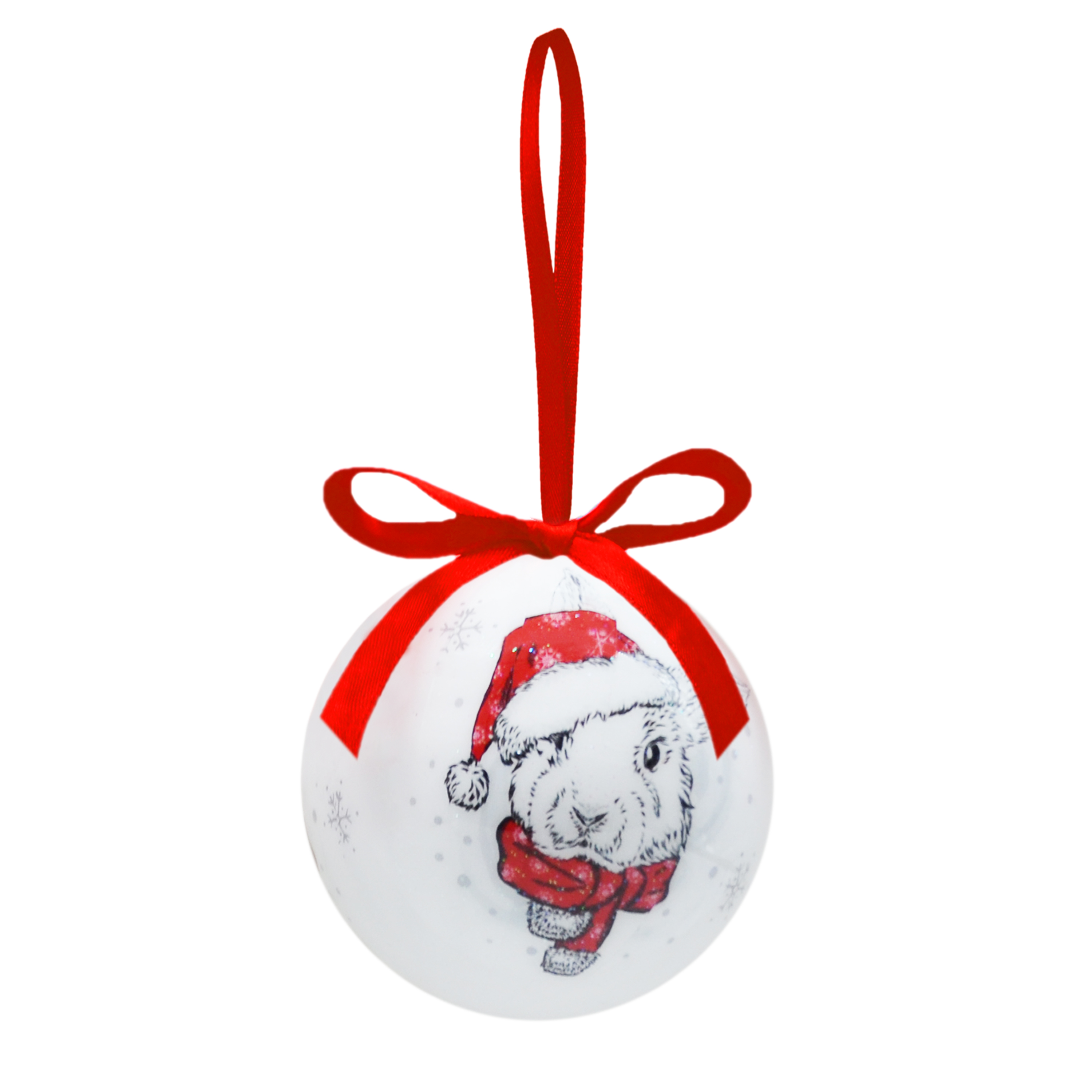 

Игрушка елочная, 10 см, пенопласт, шар, Белый кролик в шарфе, Rabbit