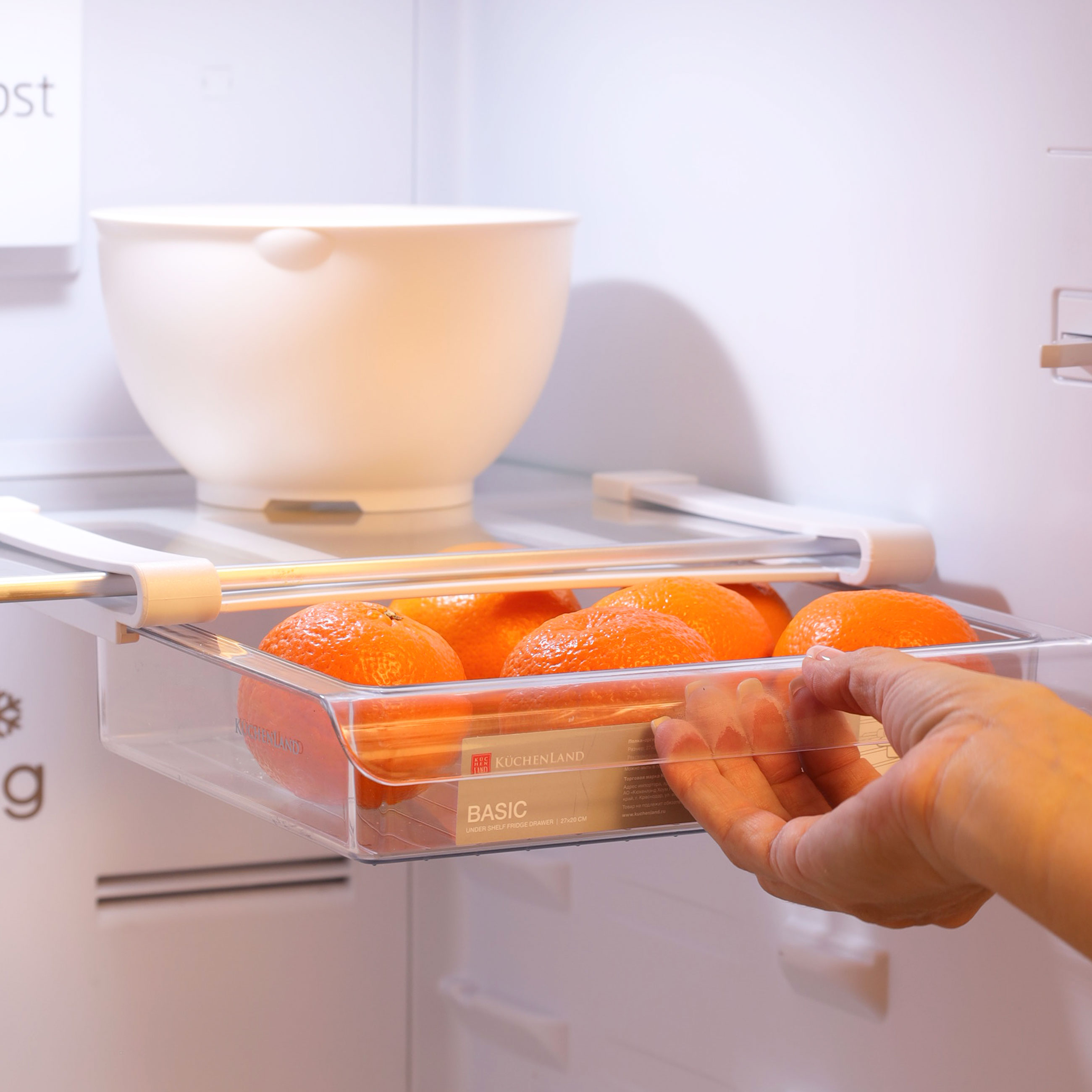 Полка-органайзер для холодильника, 27х20 см, подвесная, пластик/нейлон, прозрачная, Basic изображение № 5