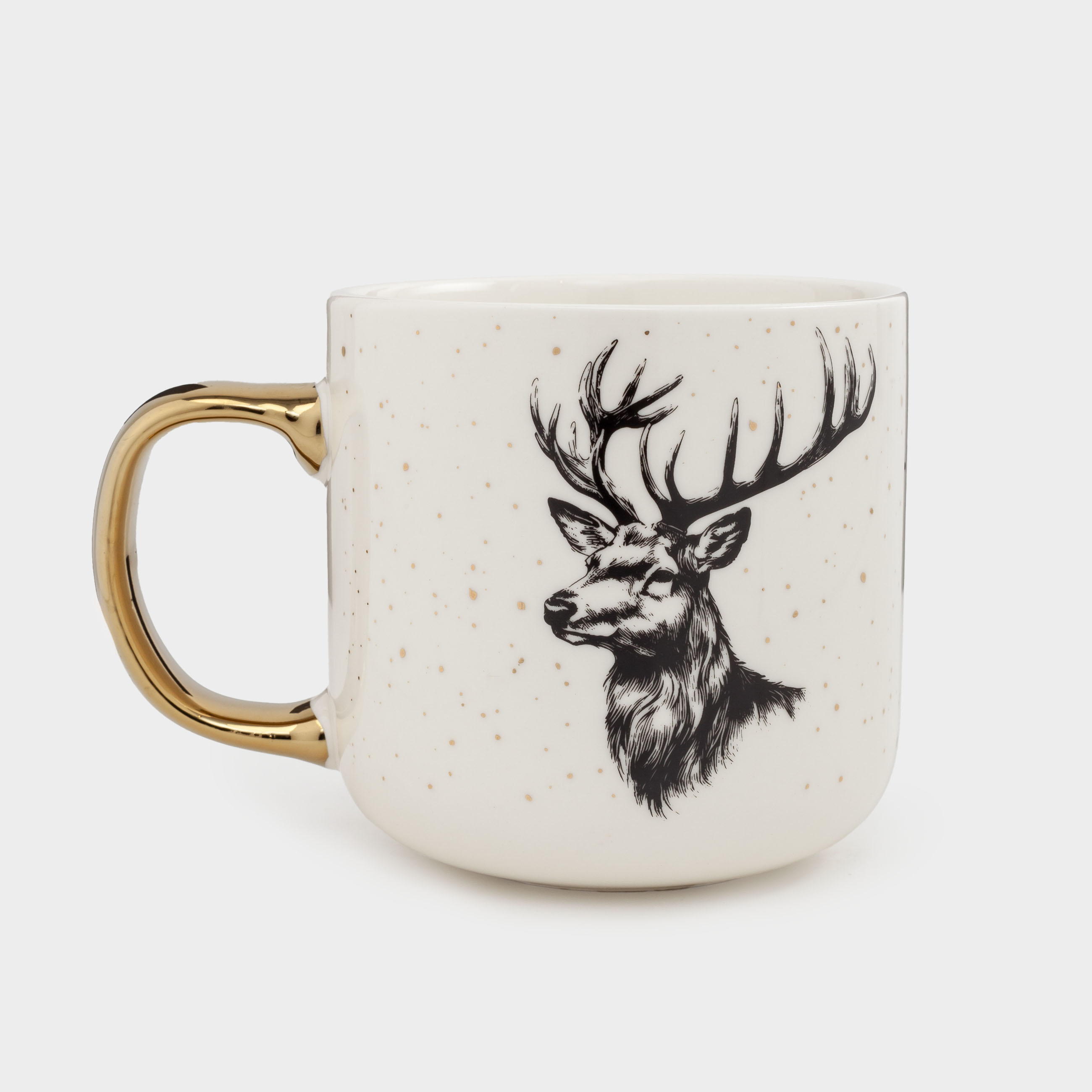 Кружка, 400 мл, фарфор N, бело-золотистая, в крапинку, Олень, Deer, image-2