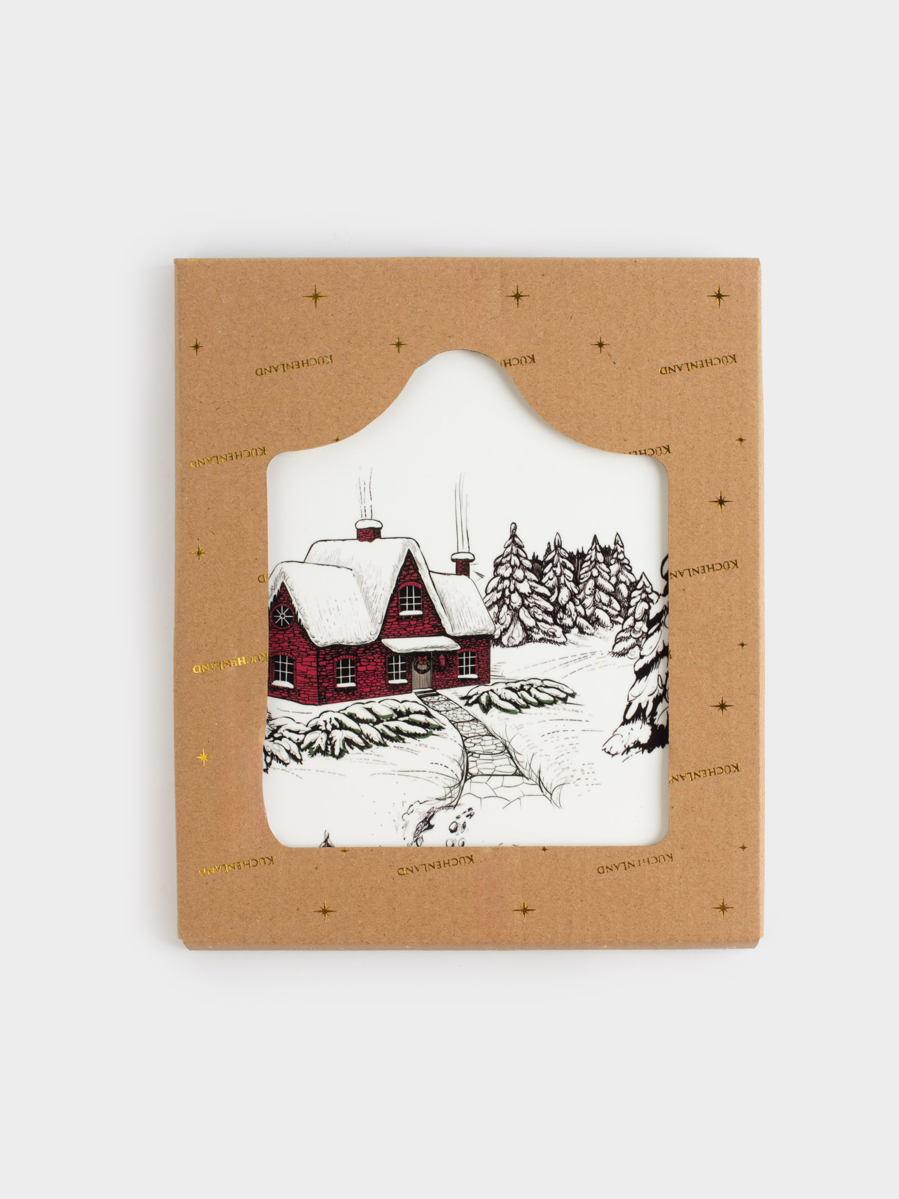 Подставка под горячее, 16х19 см, керамика/пробка, белая, Дом в снегу, Forest house, image-4