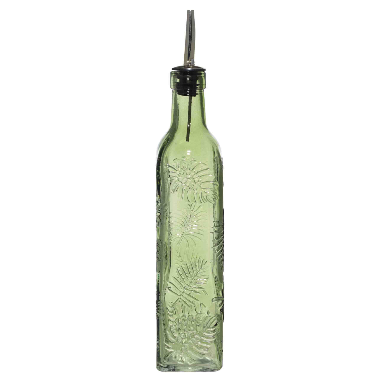 Бутылка для масла или уксуса, 500 мл, с дозатором, стекло Р/металл, зеленая, Монстера, Oasis