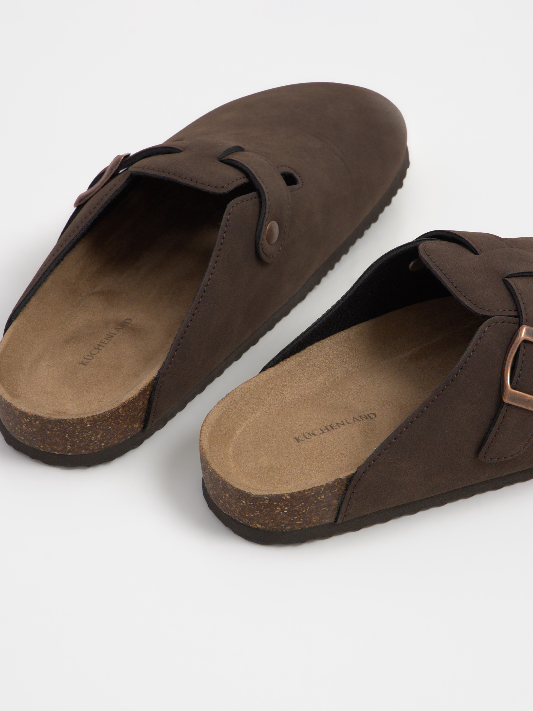 Тапочки женские, с застежкой, искусственная замша, коричневые, Clogs, image-3