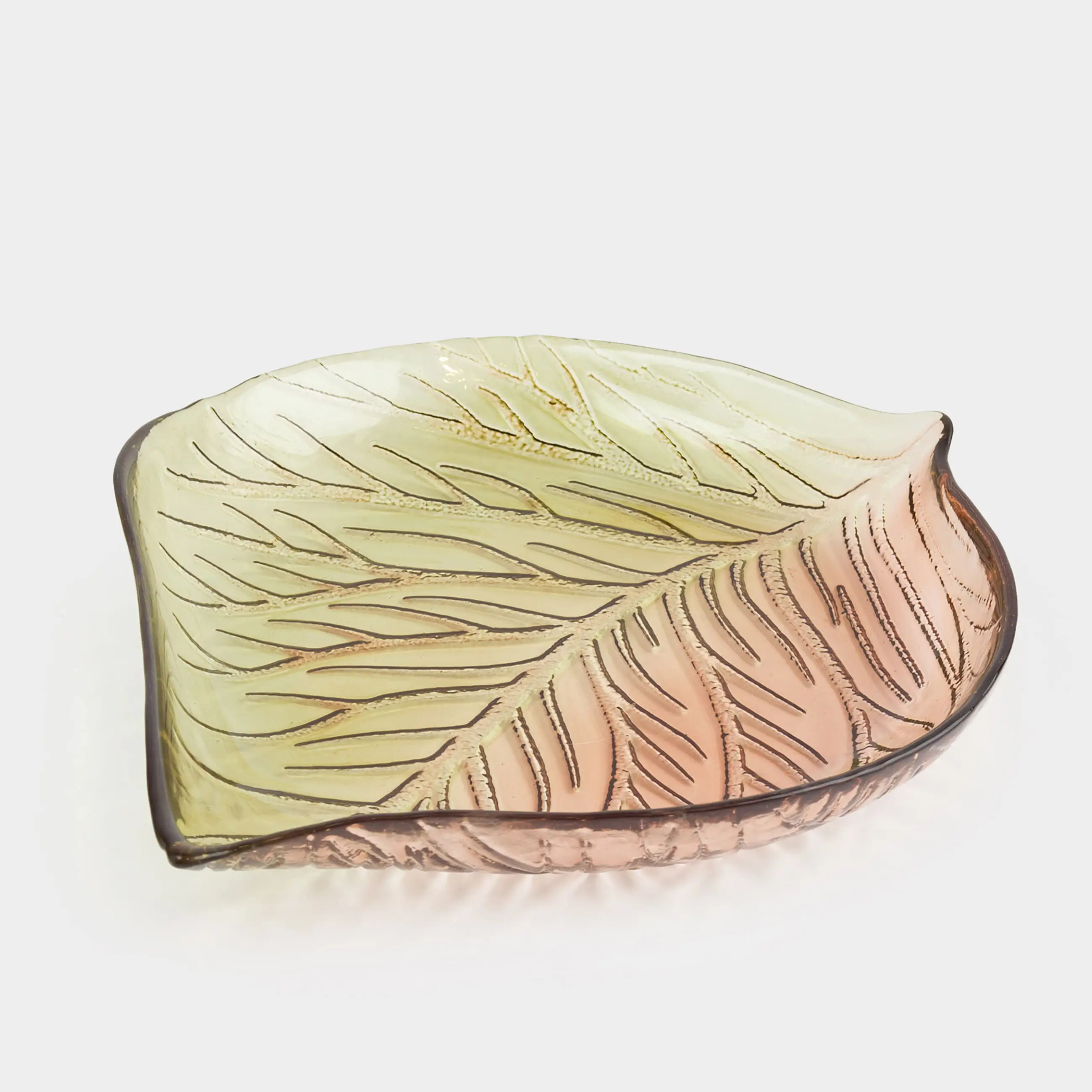 Блюдо, 27х23х4 см, стекло, зелено-янтарное, Лист, Leaves