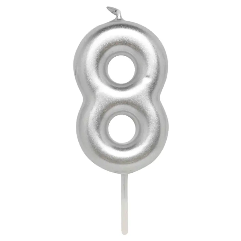 Свеча для торта, 8 см, серебристая, Цифра 8, Birthday party ,image-0