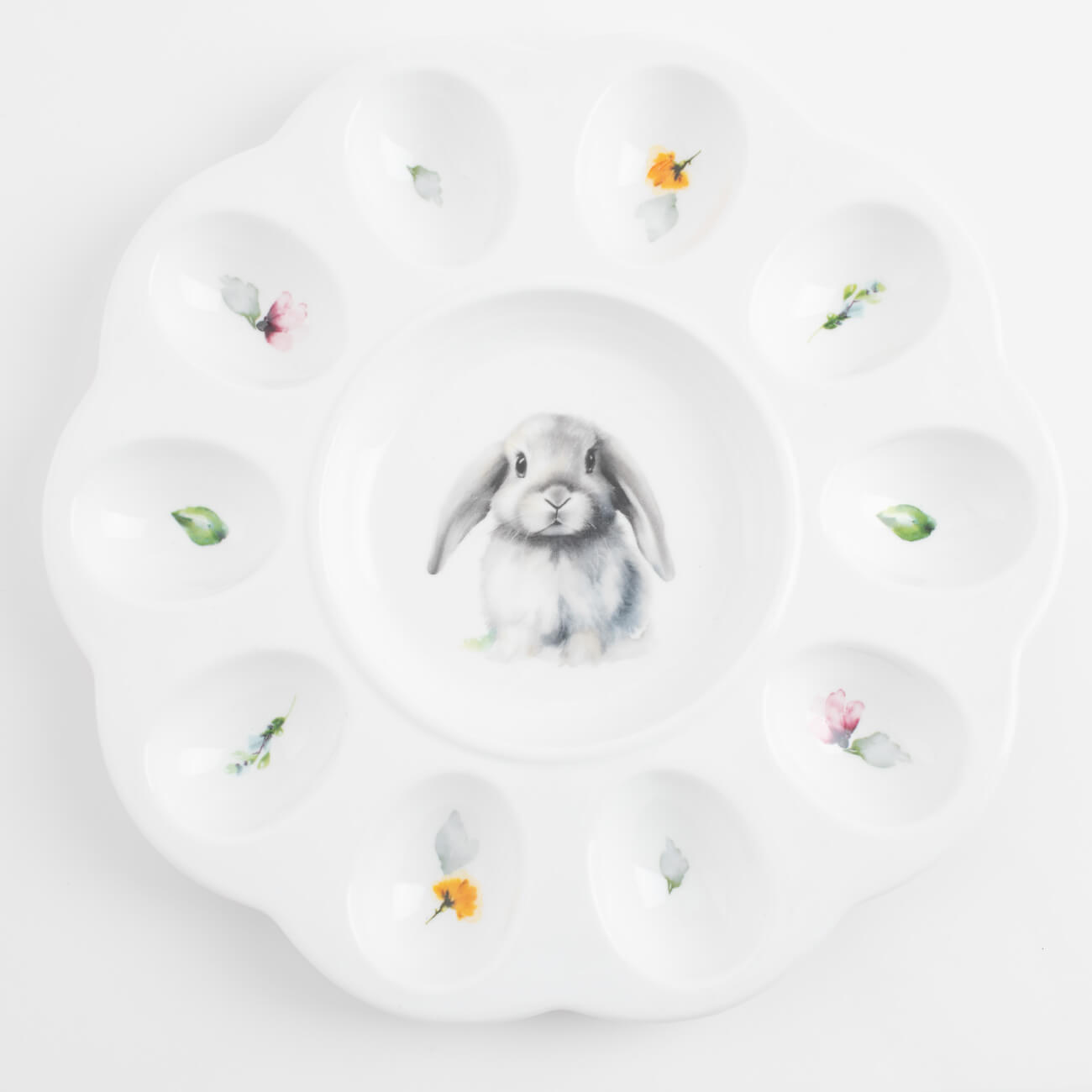Блюдо пасхальное, 25 см, 10 отд, с местом для кулича, фарфор N, белое, Кролик в цветах, Pure Easter изображение № 1