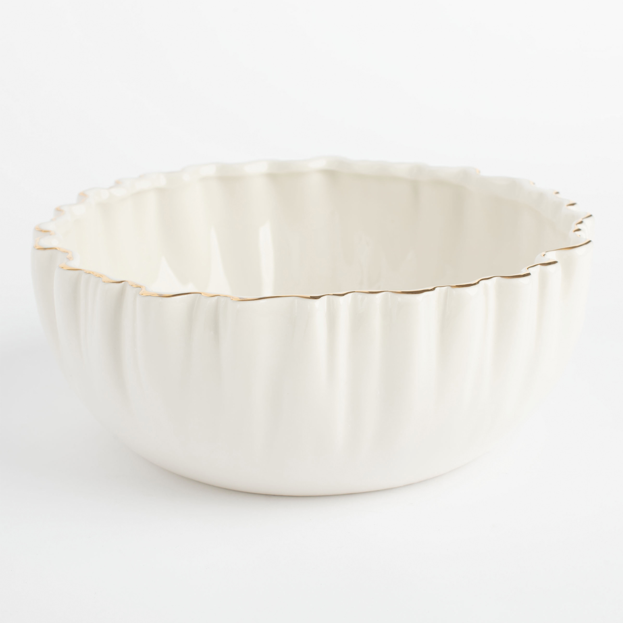 Салатник, 20х8 см, 1,4 л, фарфор P, с золотистым кантом, Мятый эффект, Crumple gold, image-0