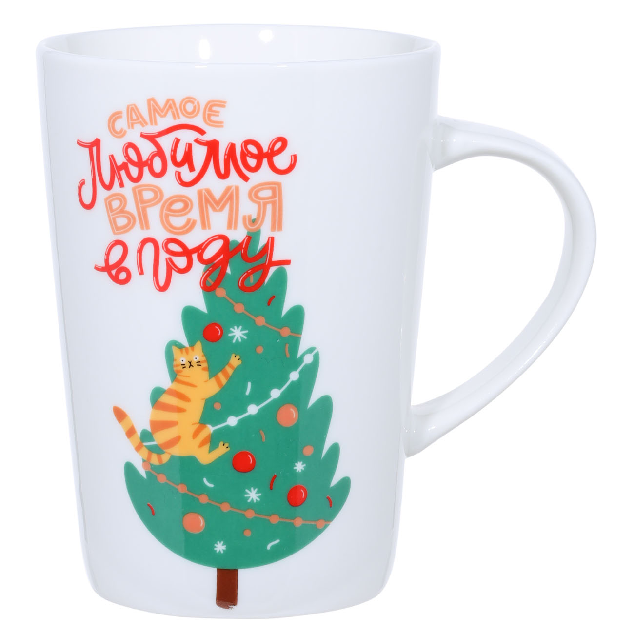 

Кружка, 420 мл, фарфор N, белая, Кот на елке, Christmas