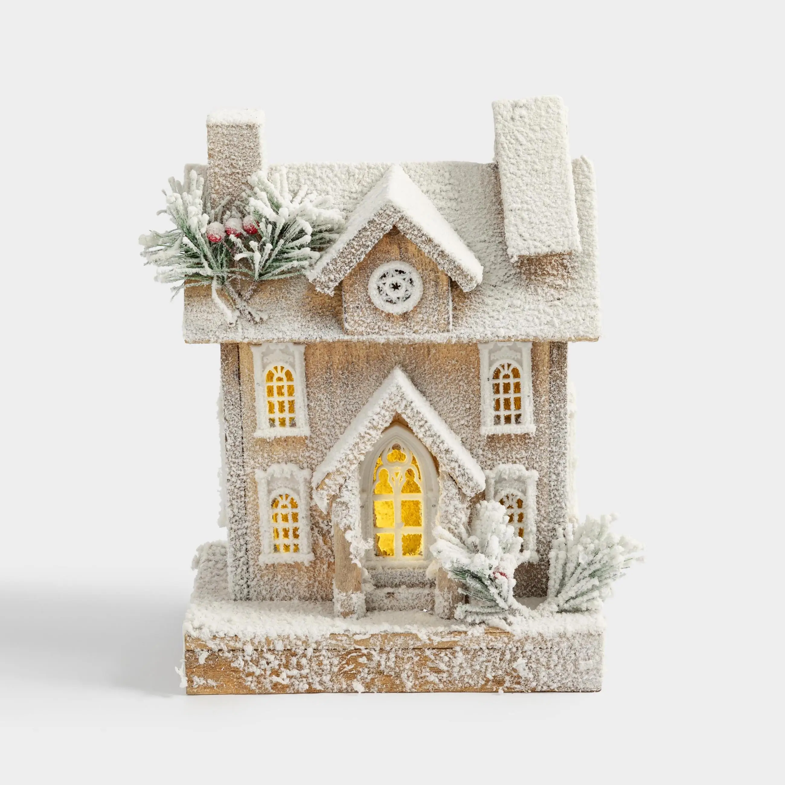 Статуэтка с подсветкой, 25х34 см, дерево, Заснеженный дом, Touch winter