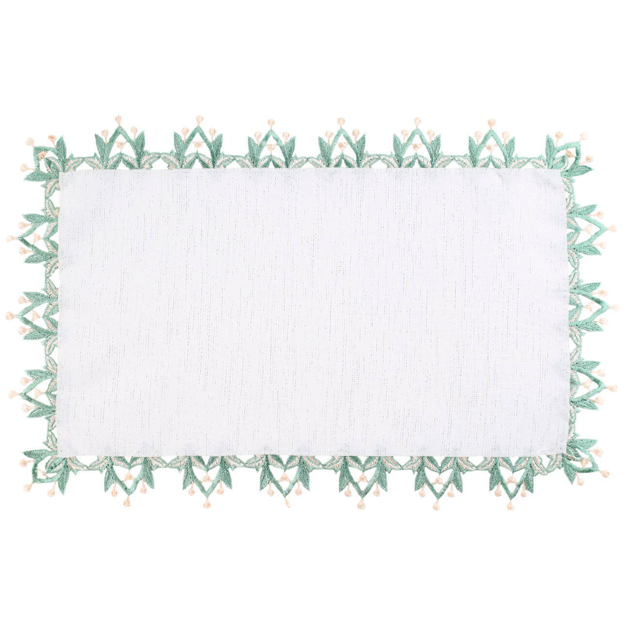 Салфетка под приборы, 30х45 см, полиэстер, прямоугольная, белая, Зеленое кружево, May-lily изображение № 1